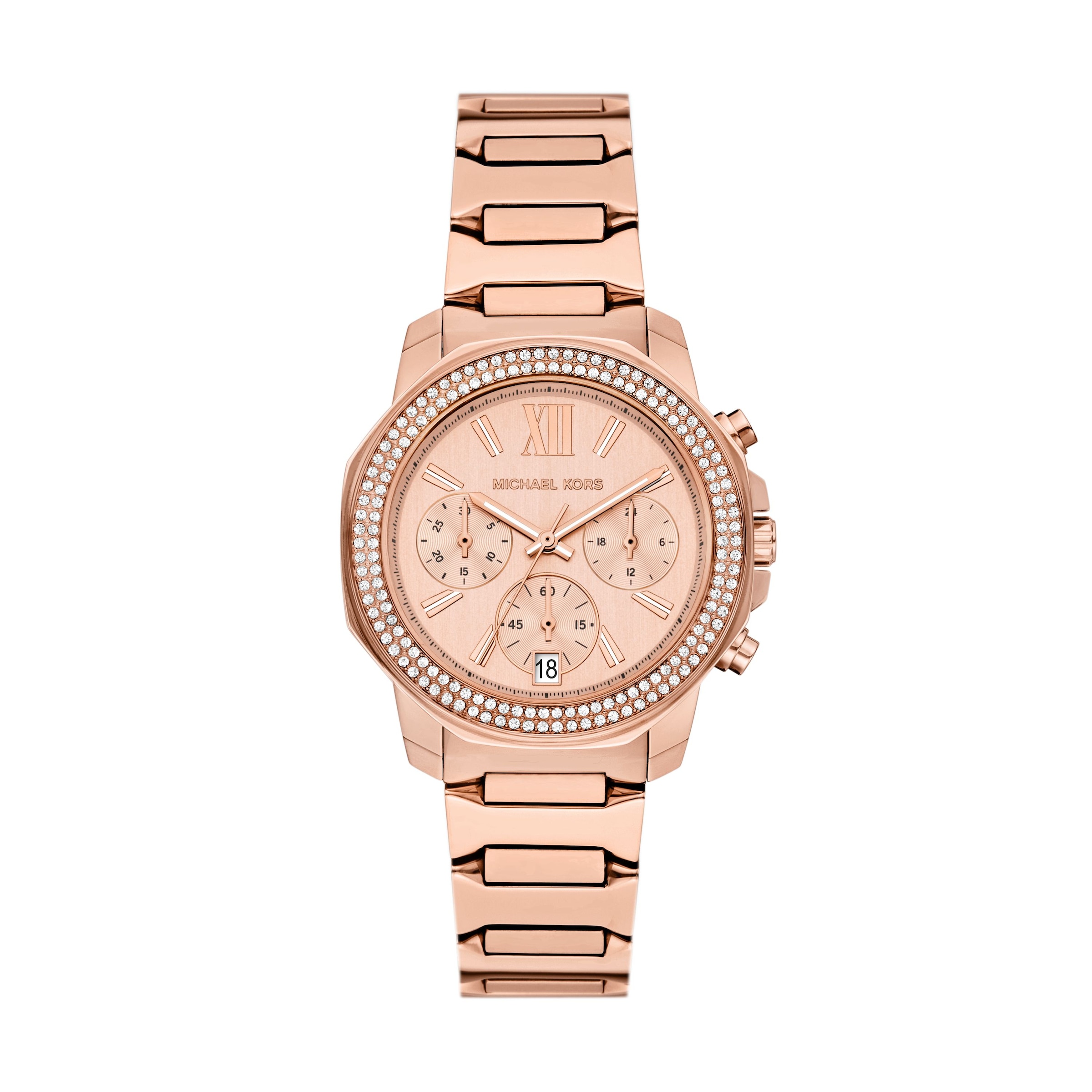 MICHAEL KORS Chronograph »Prescott« Quarzuhr, Armbanduhr, Edelstahlarmband, analog, Tag, Stoppfunktion