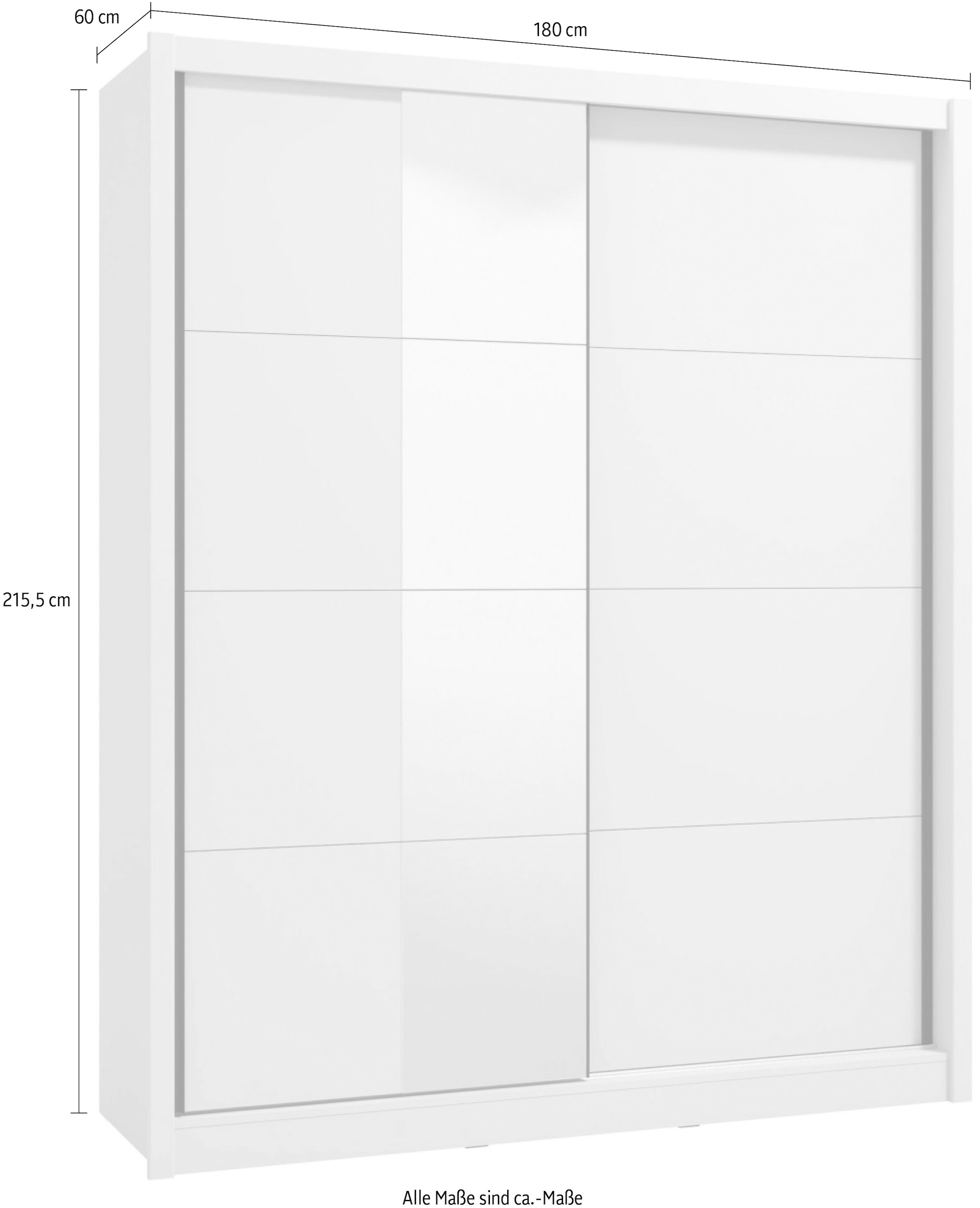 INOSIGN Schwebetürenschrank »Albi, Schlafzimmerschrank, Wäscheschrank in cashmere oder weiß«, Kleiderschrank mit Spiegel MIT Innenausstattung,FSC®-zertifiziert
