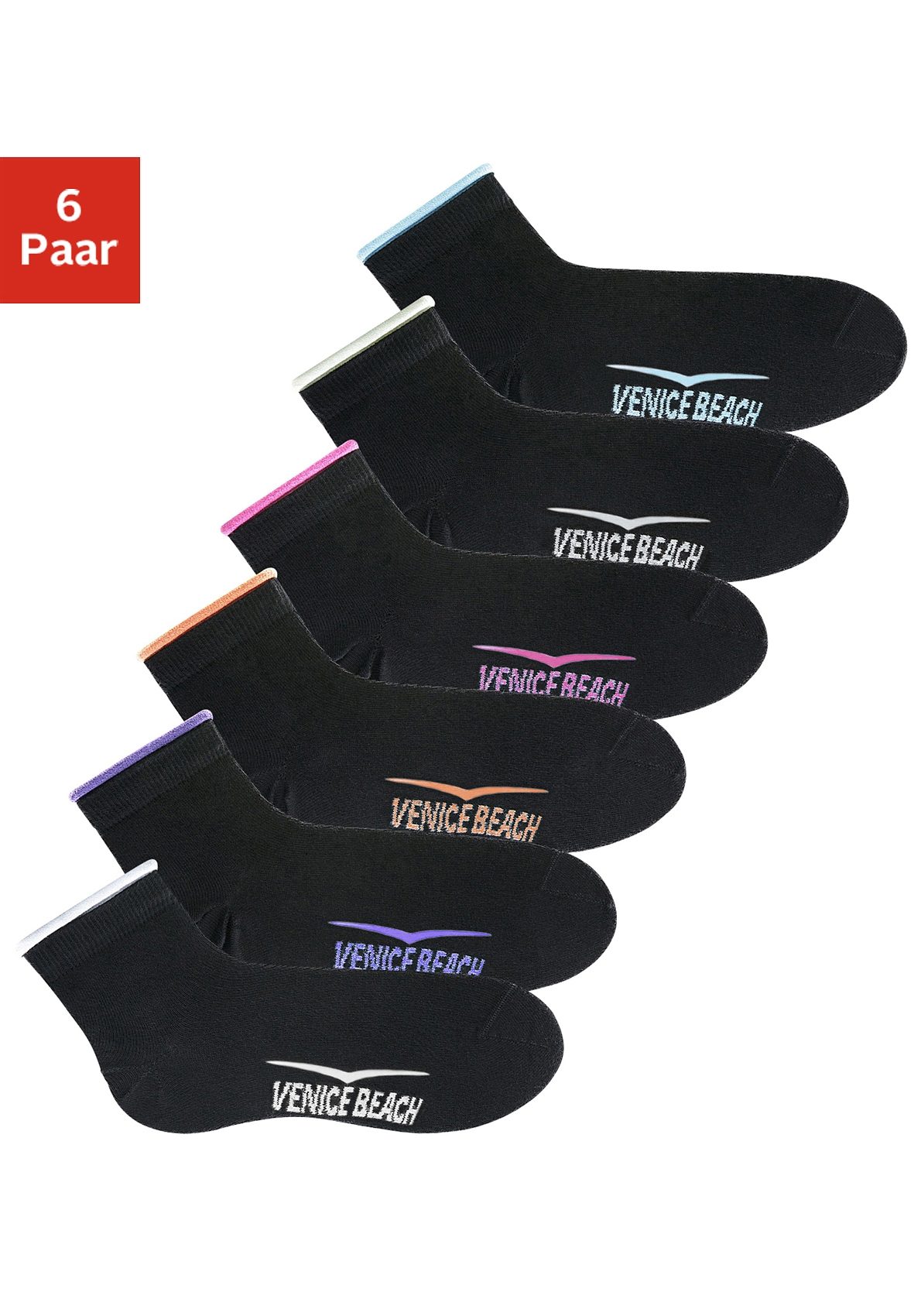 Venice Beach Kurzsocken "Sport & Lifestyle Sneaker Socken Damen" Packung, 6 Paar tlg. mit druckfreiem Bündchen
