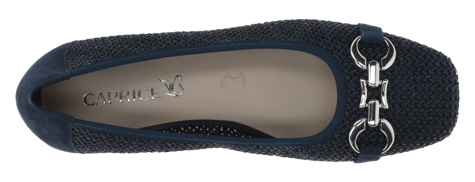 Ballerina CAPRICE, Damen, Gr. 37, blau (dunkelblau kombiniert), Leder, Textil, Schuhe Ballerina, Blockabsatz, Bequemschuh, Businessschuh mit Schmuckelement 3