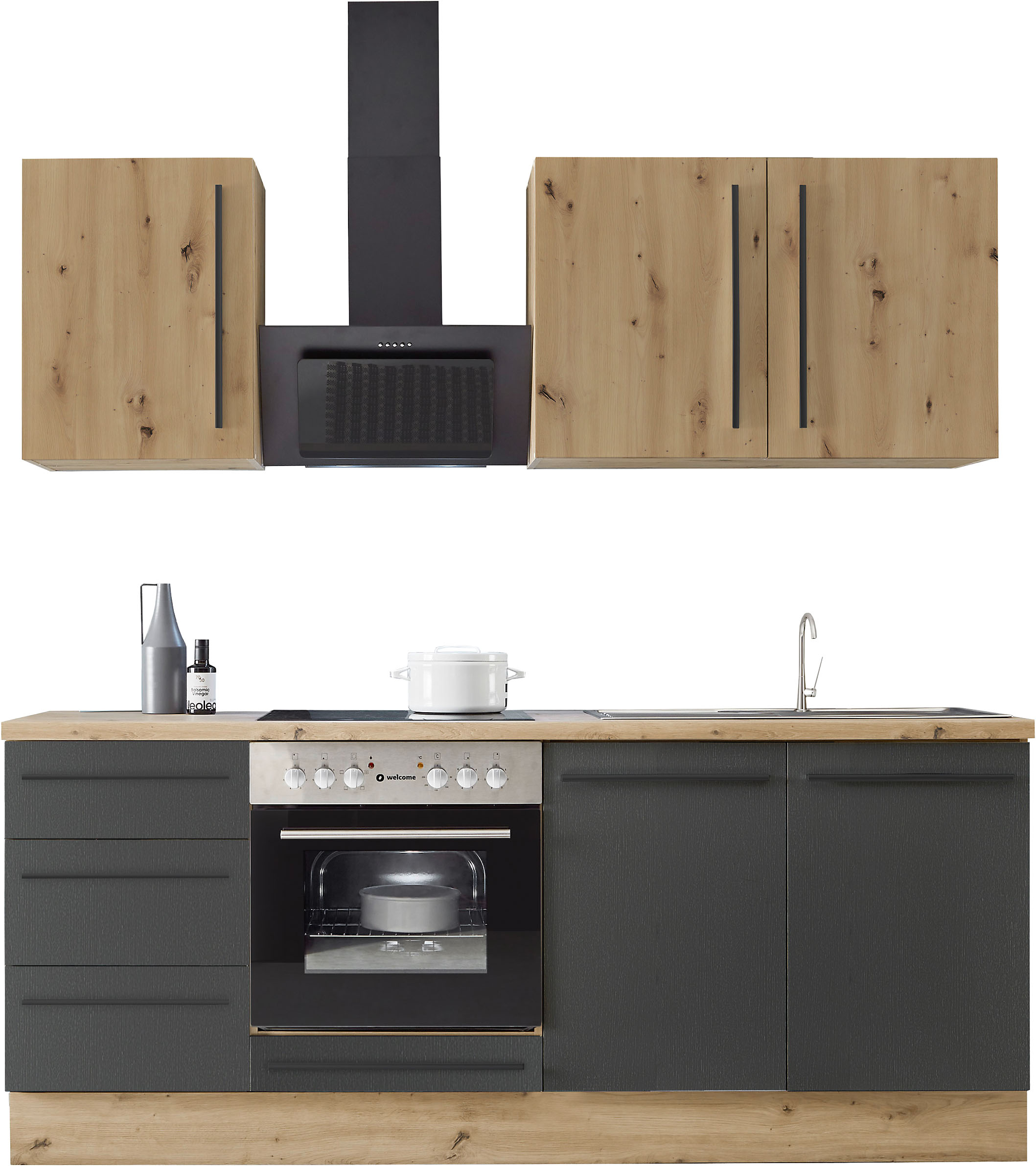 KOCHSTATION Küchenzeile "KS-Florida mit 38mm starker Arbeitsplatte" Breite 210 cm, wahlweise mit E-Geräten, Soft-Close-Funktion