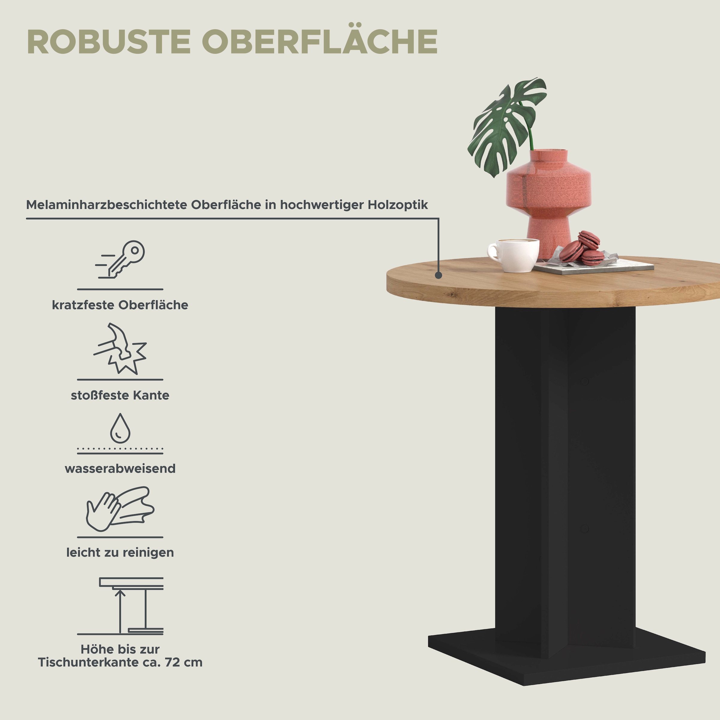 Home affaire Esstisch »GERO, 70x76x70 cm, mit Säulengestell, runde Tischplatte« in verschiedenen Ausführungen erhältlich, 1 Stk. tlg. Tisch, Esstisch, Esszimmer, Esszimmertisch, Küchetisch, Bartisch