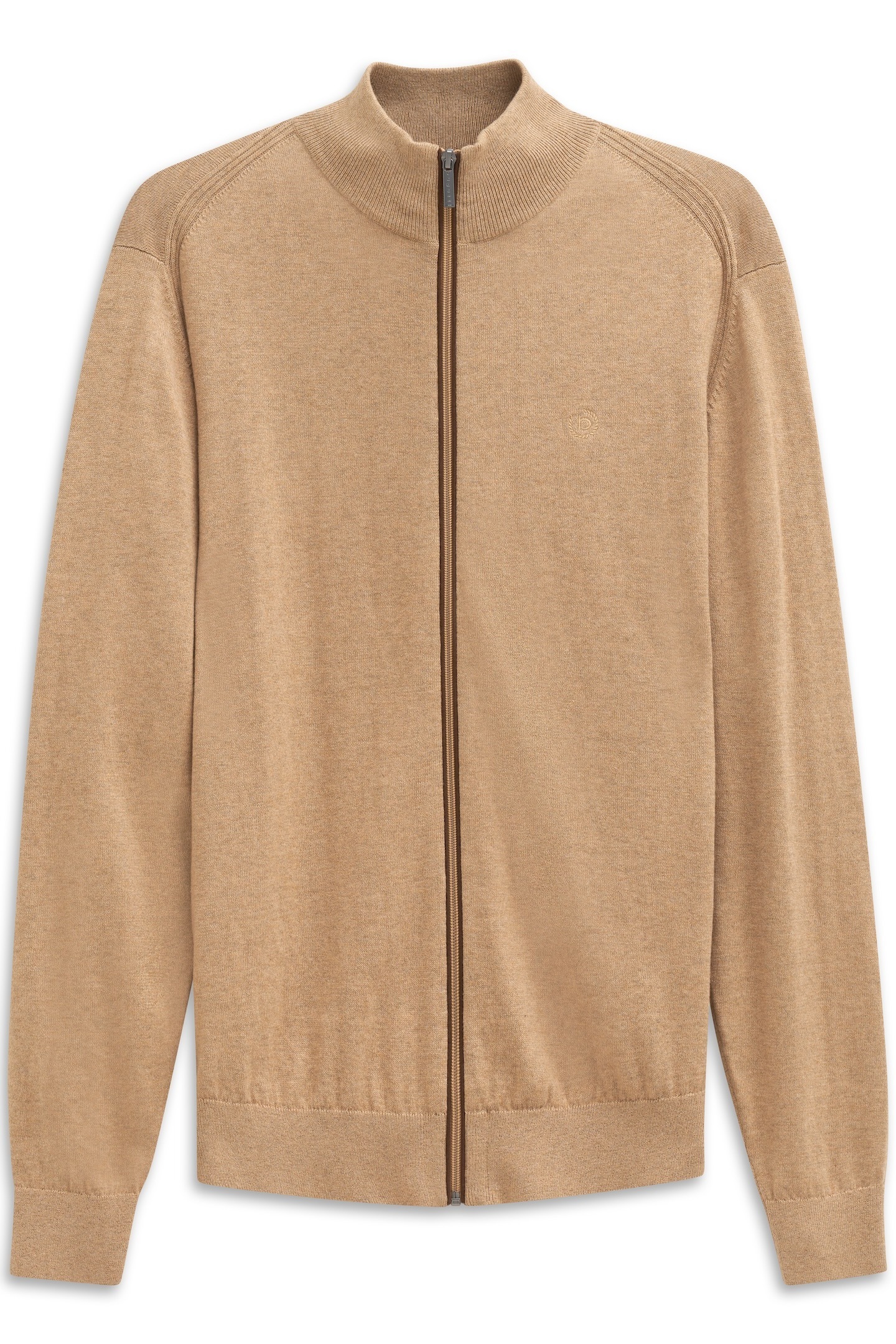Strickjacke BUGATTI "Regular Fit", Herren, Gr. XL, beige (40, beige), Strick, 95% Baumwolle, 5% Kaschmir, unifarben, regular fit, ohne Ausschnitt, Rippbündchen, Strickjacken Strickjacke, mit Reißverschluss und Stehkragen 2