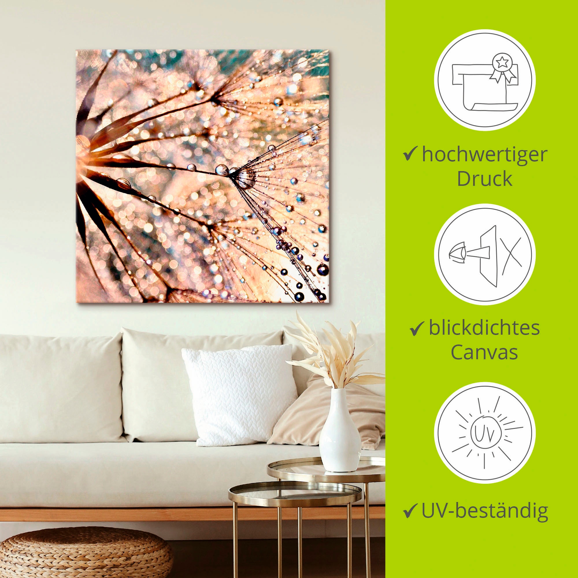 Artland Wandbild »Pusteblume - Kisses from rain«, Blumen, (1 St.), als Leinwandbild, Poster in verschied. Größen