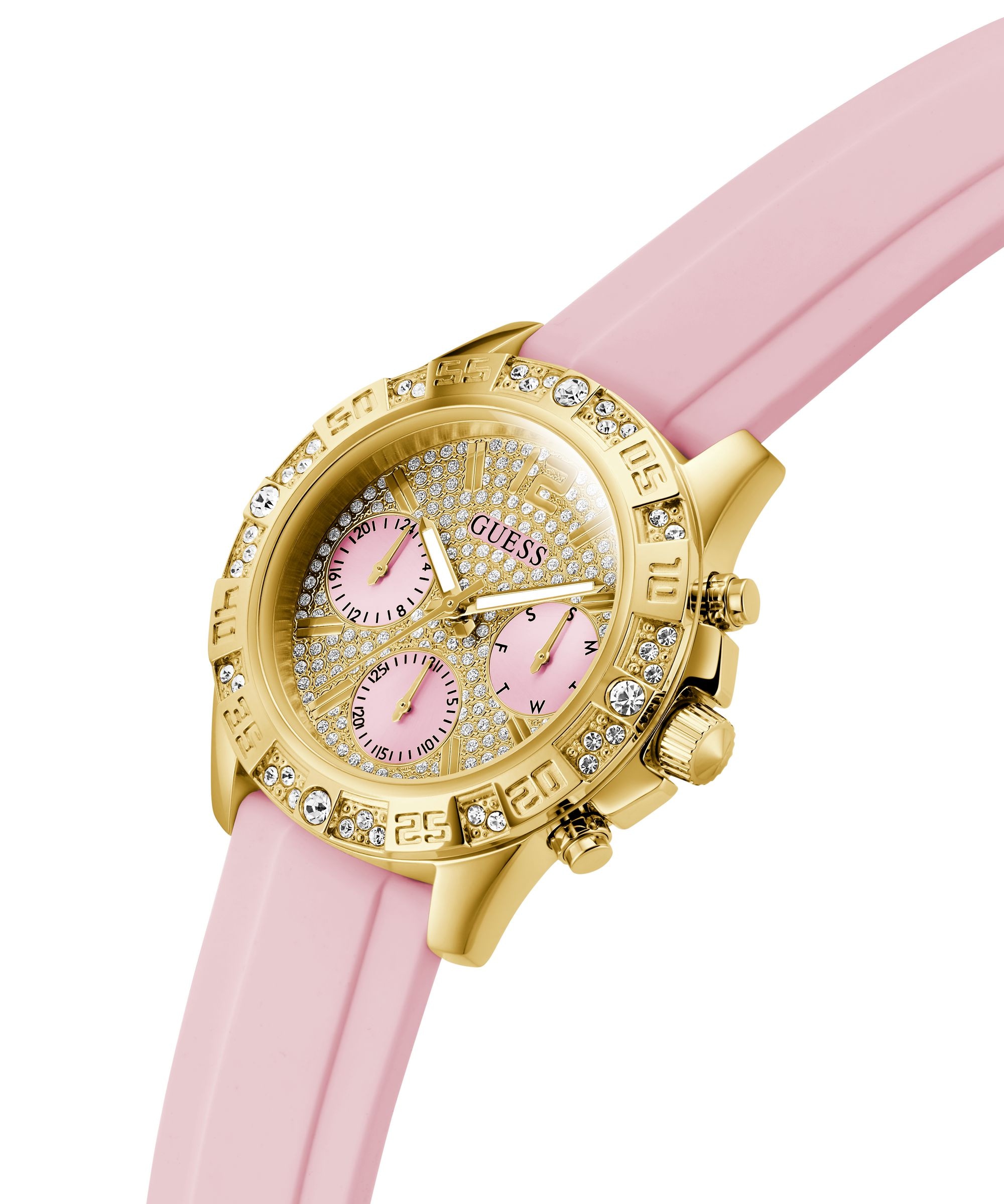 Guess Quarzuhr »GUESS-MAJESTY« Armbanduhr, Damenuhr, Silikonarmband, analog, Wochentag, Tag