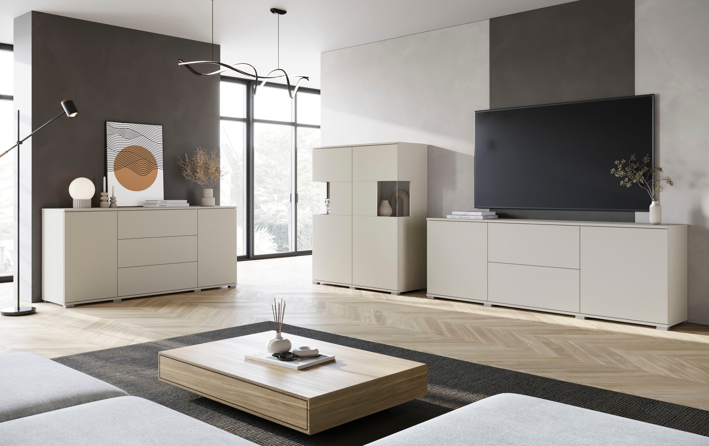 INOSIGN Highboard »Kenia«, (1 St.), Modernes Highboard mit Glastüren, Breite 100 cm