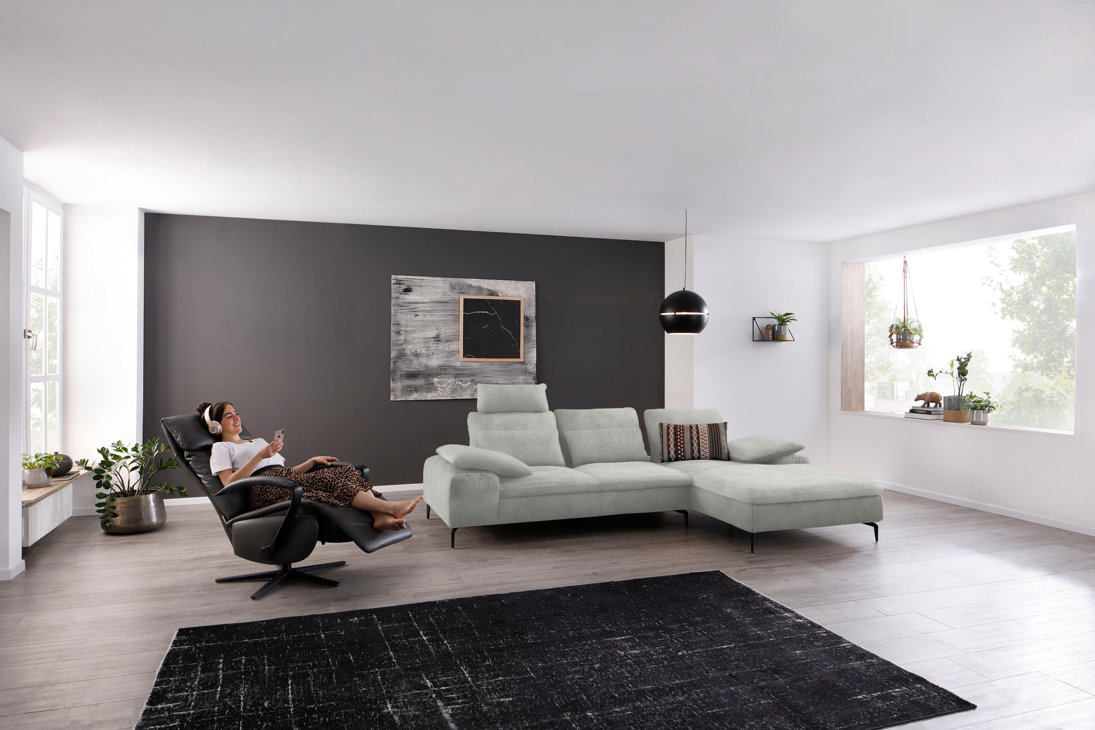 W.SCHILLIG Ecksofa "valentinoo, Designsofa, bequem, elegant und zeitlos, L-Form" inklusive Hocker, mit Sitztiefenverstellung, Breite 299 cm