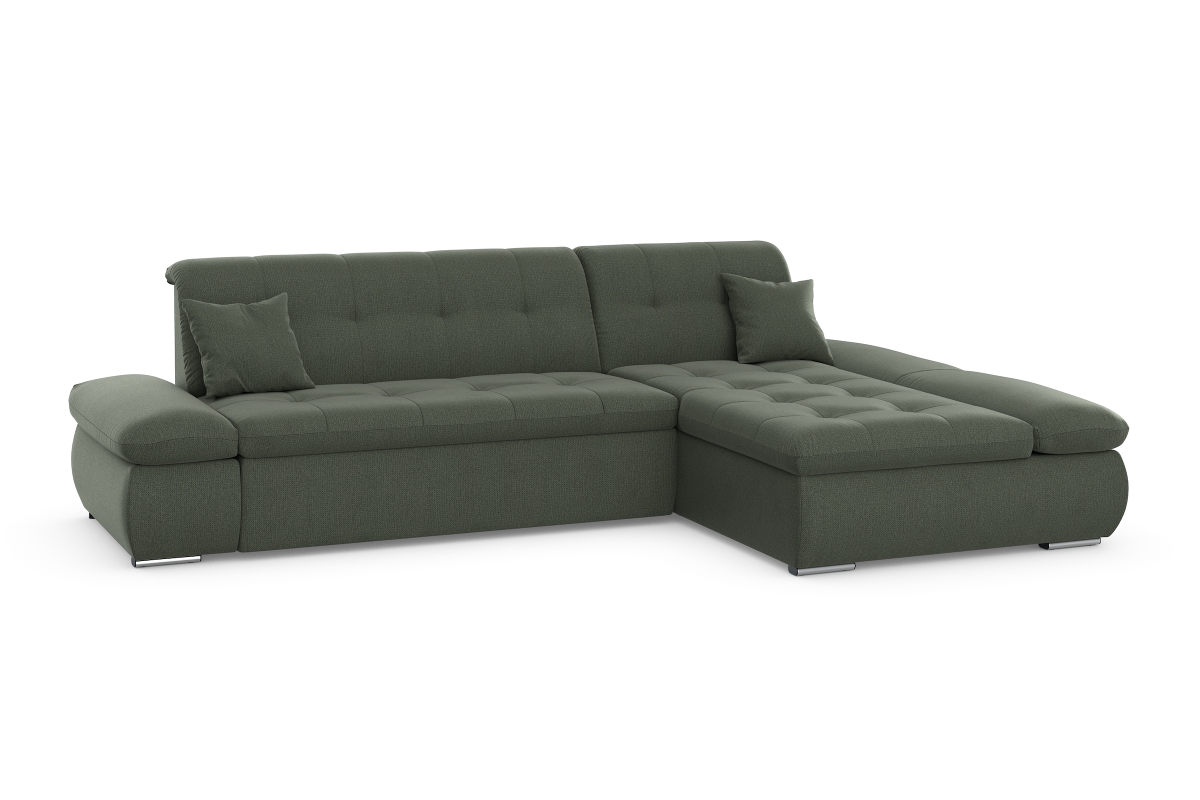 DOMO collection Ecksofa »Moric, L-Form, XXL-Sofa - Breite 300cm«, wahlweise mit Bettfunktion und Armteilverstellung, dunkelgrün