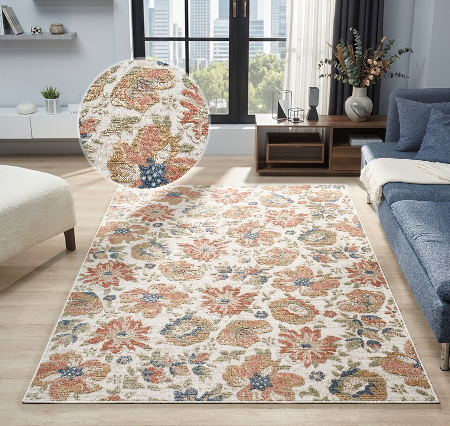 OTTO home "Ellodie, Hoch-Tief-Struktur" rechteckig 7 mm Höhe Blumen, Floral, bunt, Wohnzimmer, Schlafzimmer, Esszimmer