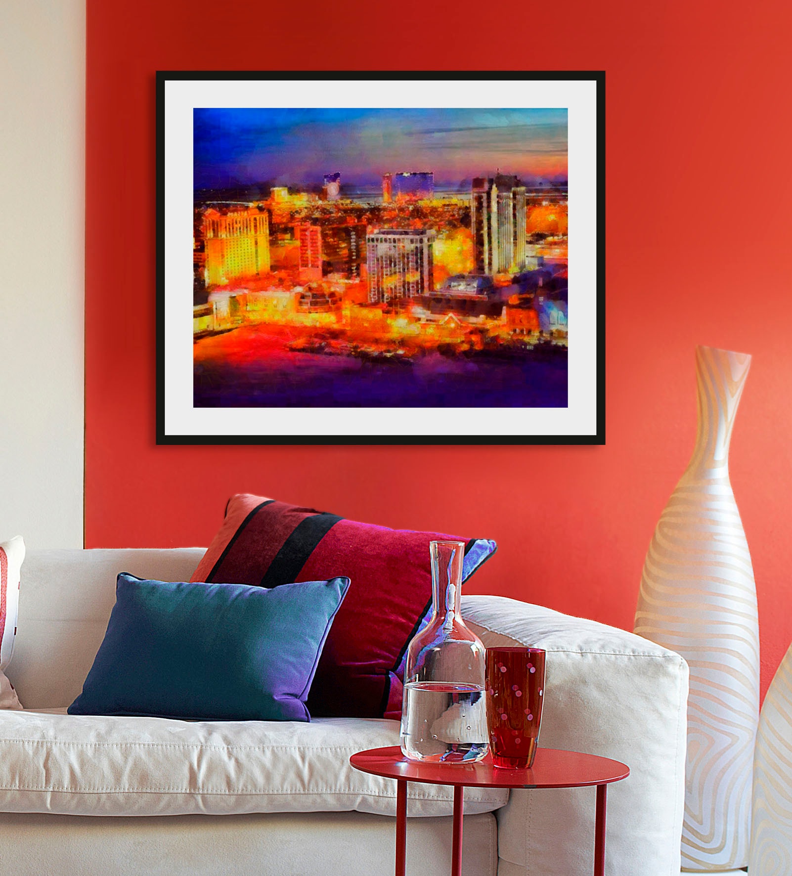 queence Bild »Las Vegas«, Städte-Stadt-Amerika-Himmel-Bilder von Amerika-Gebäude-Kunst, (1 St.), HD Premium Poster-Druck inkl. Holzrahmen