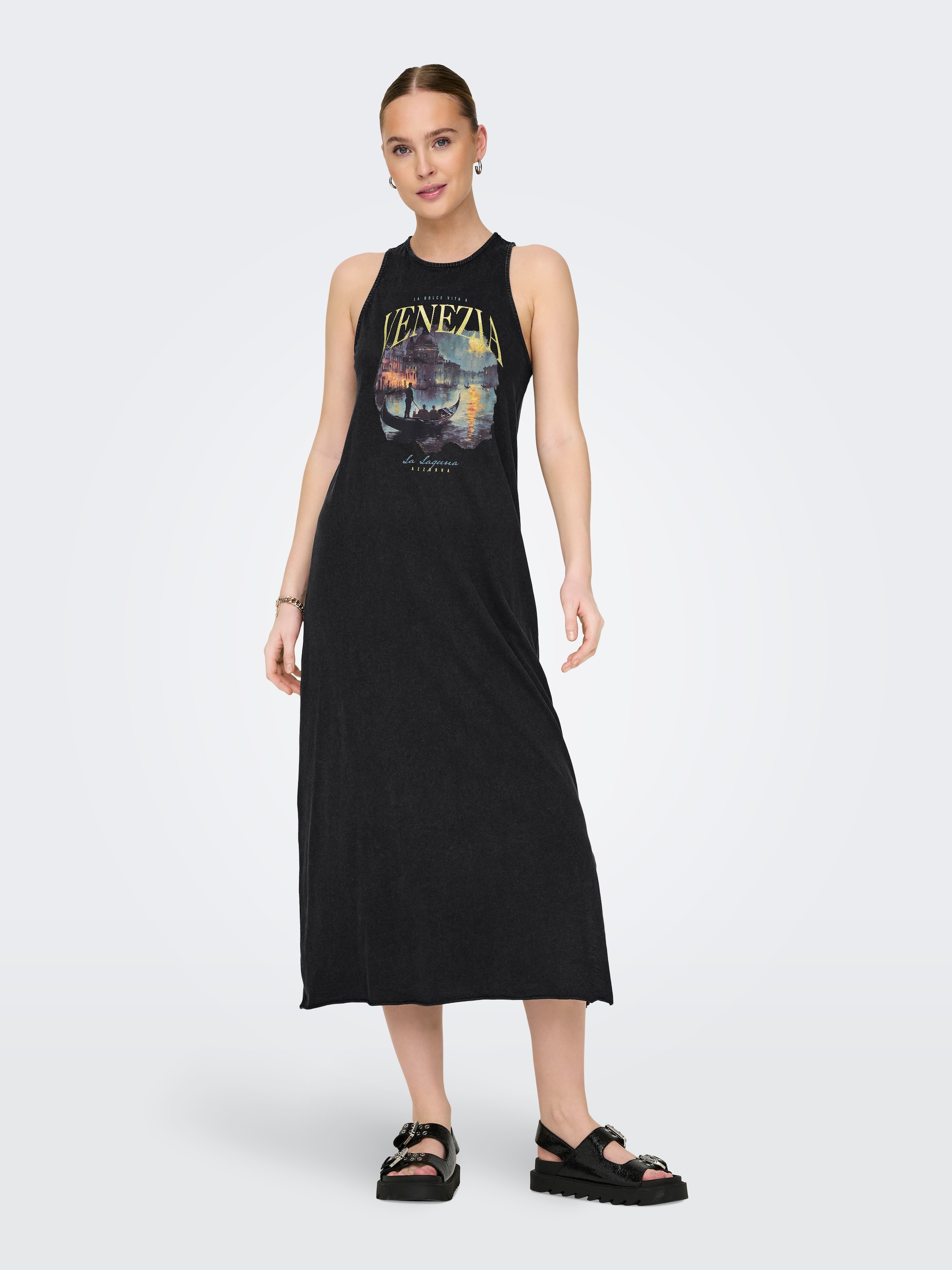 ONLY Jerseykleid »ONLLUCY LIFE S/L DRIVE DRESS BOX JRS« Baumwolle, regular fit, Rundhals, Frontdruck
