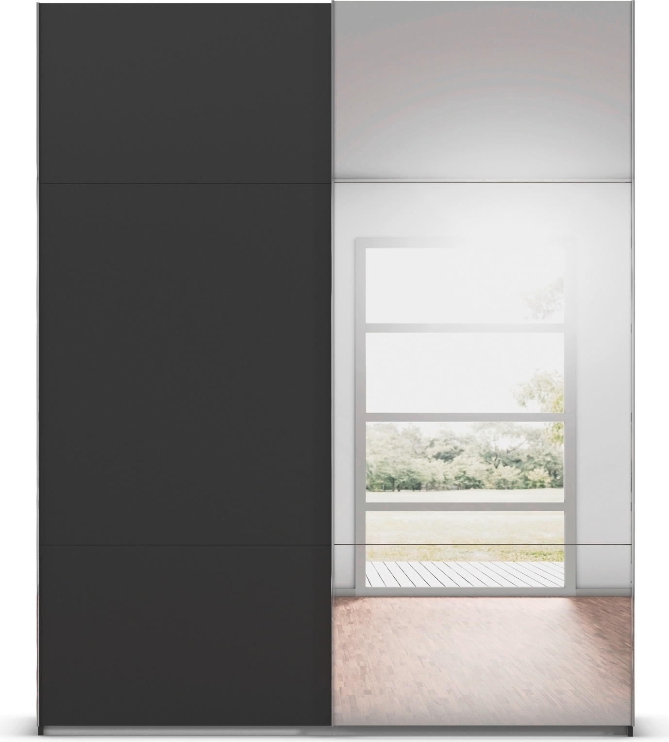 rauch Schwebetürenschrank »Kleiderschrank Schrank Garderobe Schlafzimmerschrank CONTIDO«, (in 3 verschiedenen Ausstattungen BASIC/CLASSIC/PREMIUM), aus hochwertigem Material in 6 Breiten 2 Griff-Farben MADE IN GERMANY