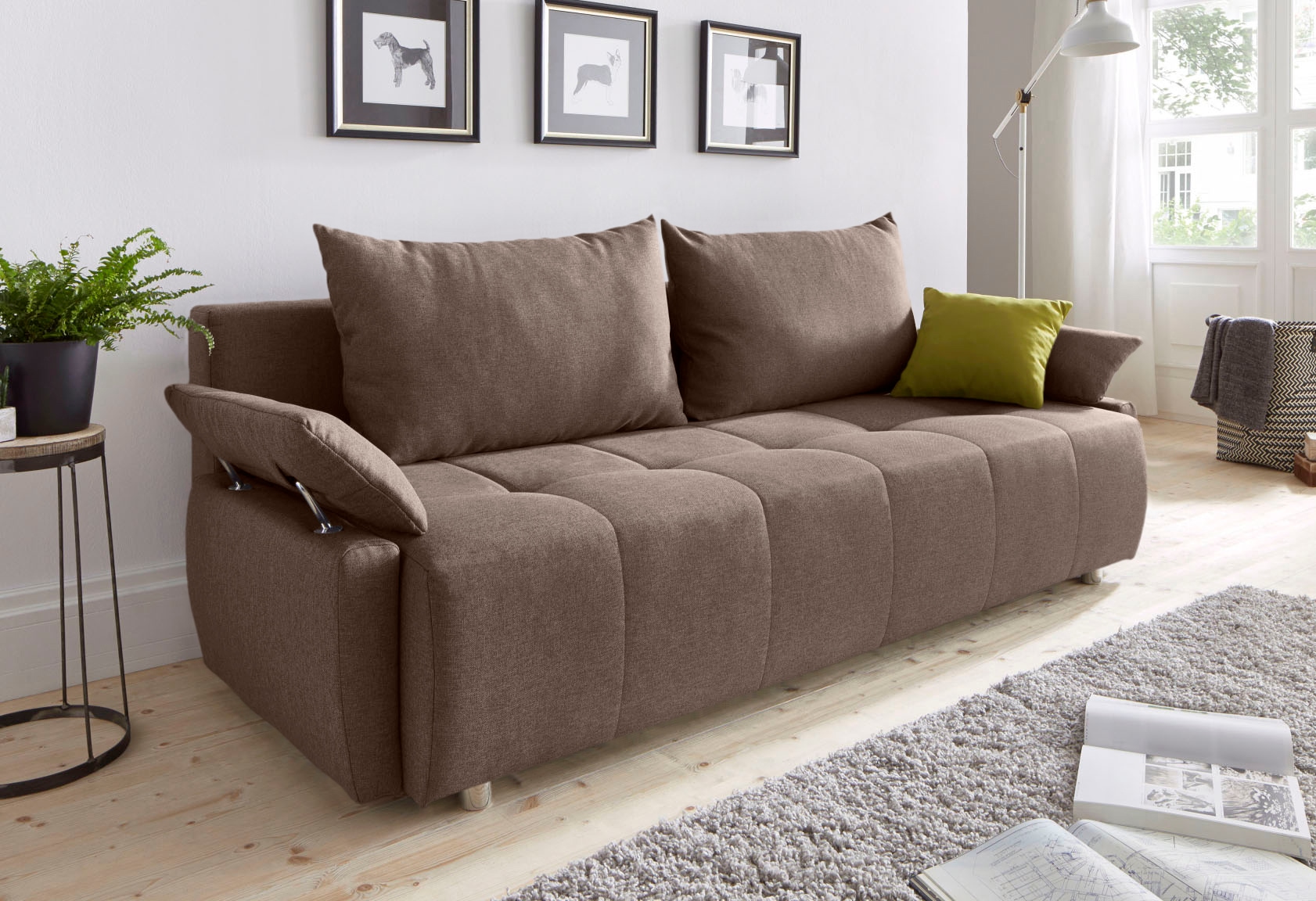 COLLECTION AB Schlafsofa "Funtastic, B: 212 cm, Liegefl. 145x187 cm, Armteilverstellung" Schlaffunktion, Bettkasten & Zierkissen, Gästebett mit Federkern
