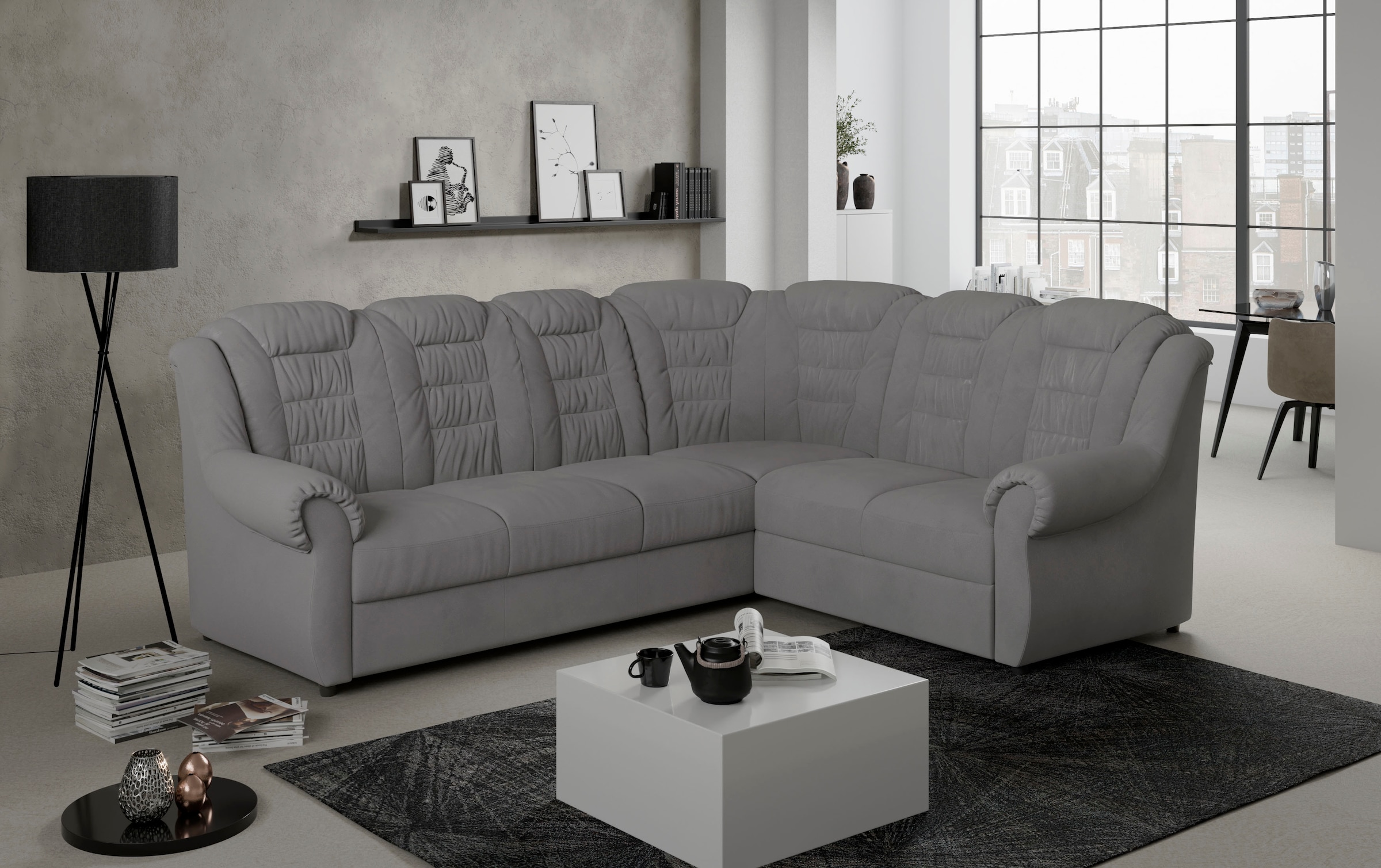 Home affaire Ecksofa »Boston L-Form«, mit hoher Rückenlehne, optional mit Bettfunktion und Stauraum