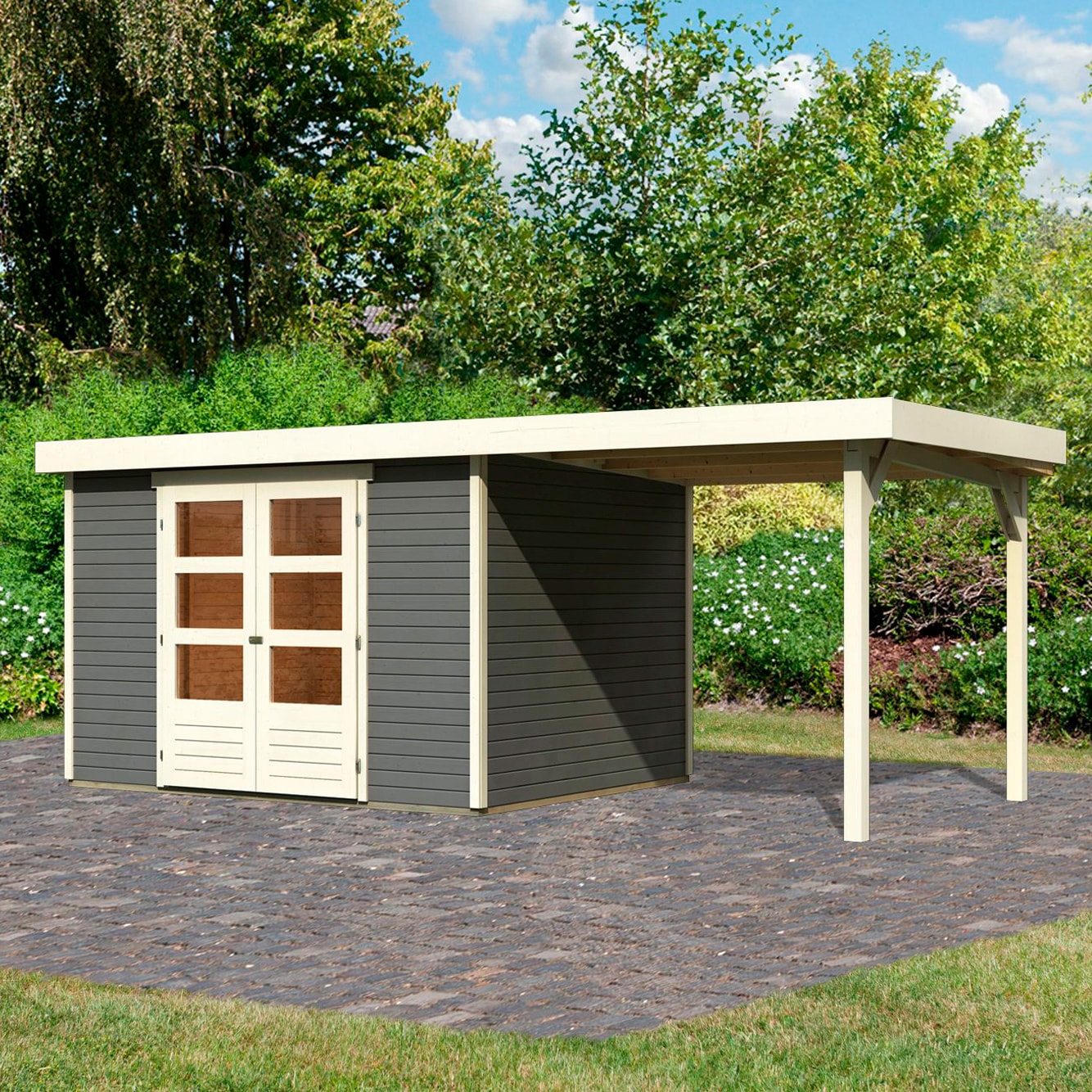 Karibu Gartenhaus ""Arnis 5" SET anthrazit mit Anbaudach 2,40 m Breite" aus günstig online kaufen