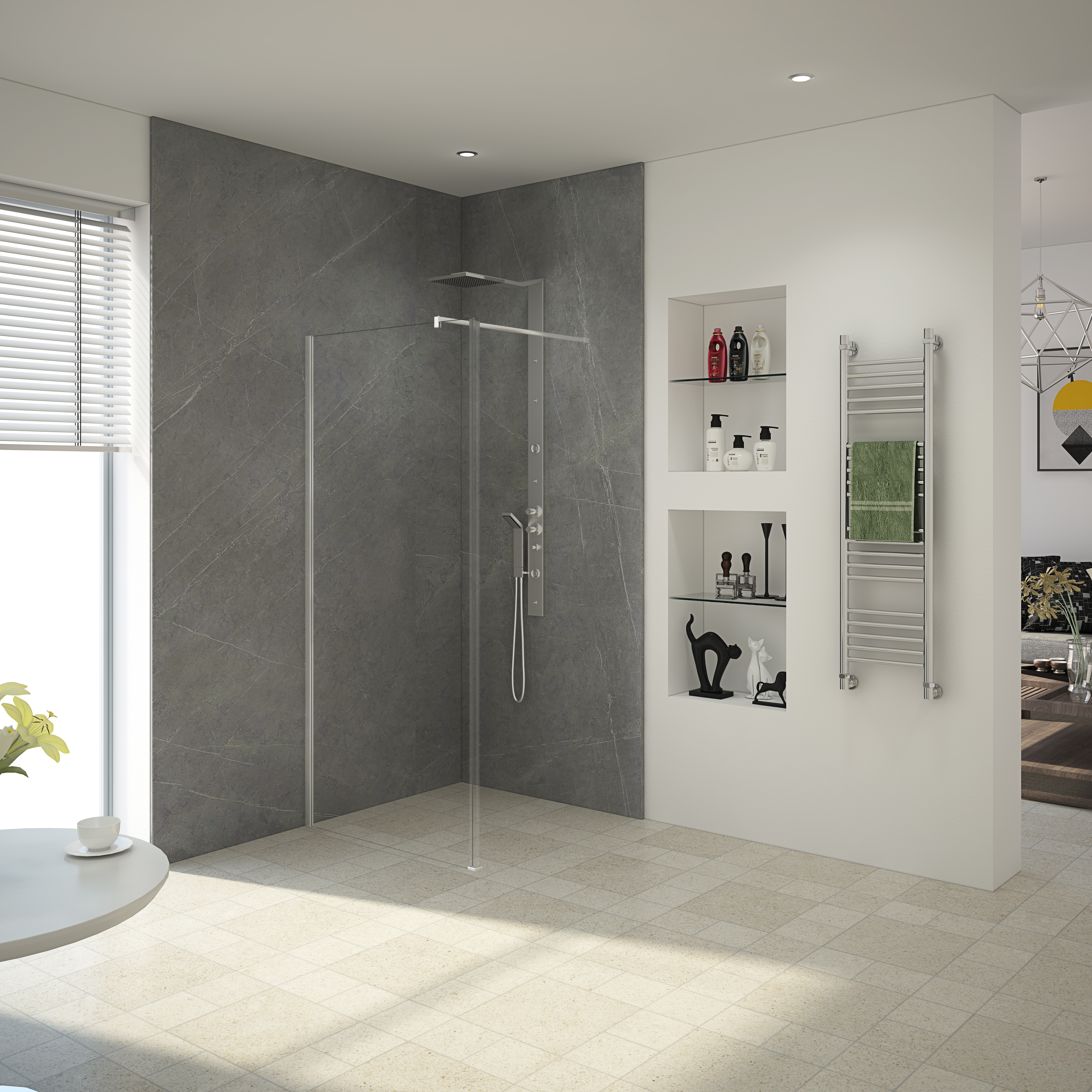 Marwell Walk-in-Dusche "YORK II" seitenverkehrt aufbaubar, justierbares Wandprofil