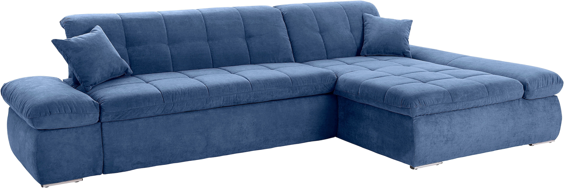 DOMO collection Ecksofa "MORIC Massiv - Belastbar bis 140 kgxSitz, 300x172 cm, XXL-Format" L-Form, Chenilleoptik, blau
