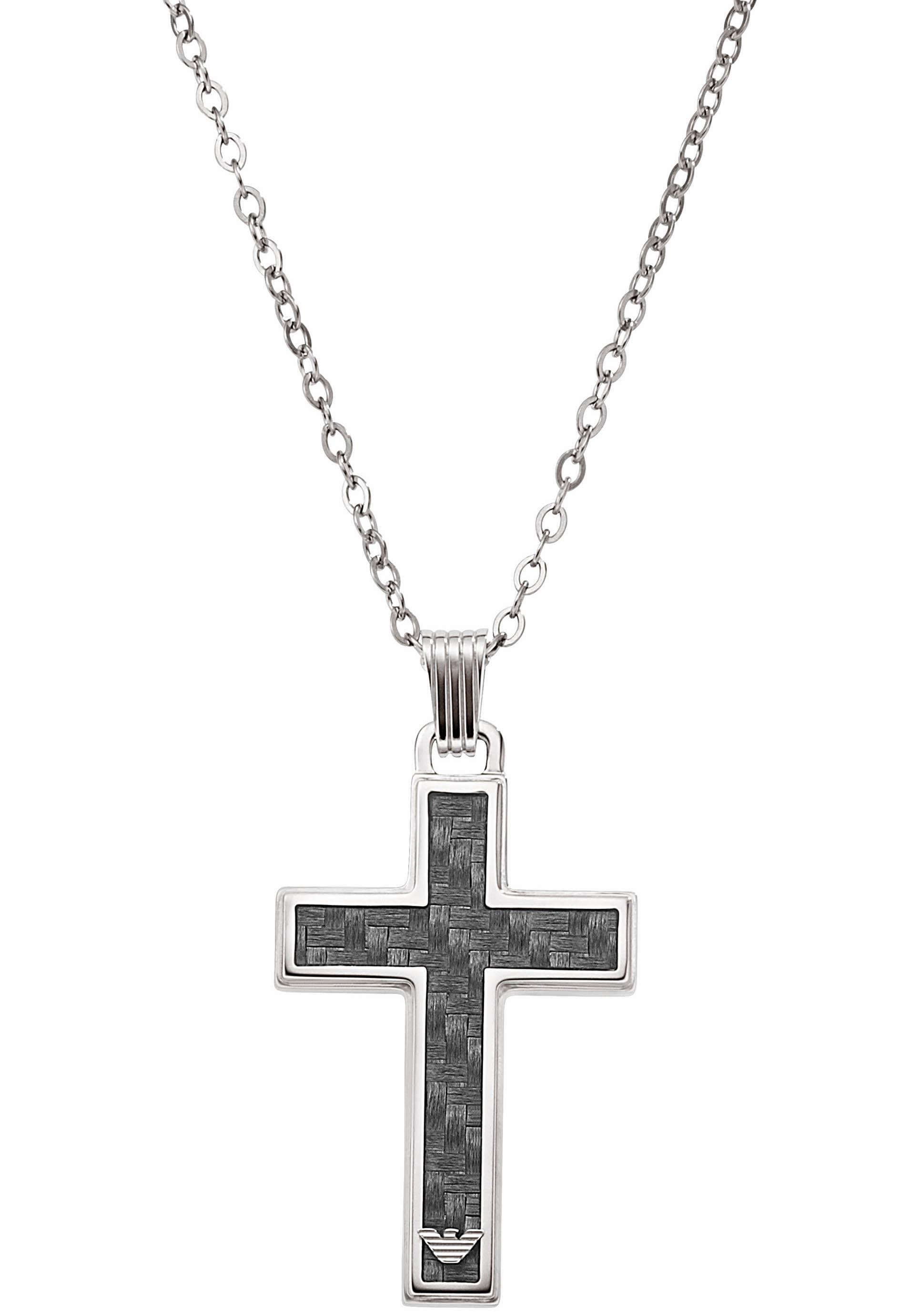 Emporio Armani Kette mit Anhänger »Halskette Kreuz, EGS1705040«, mit Carbon