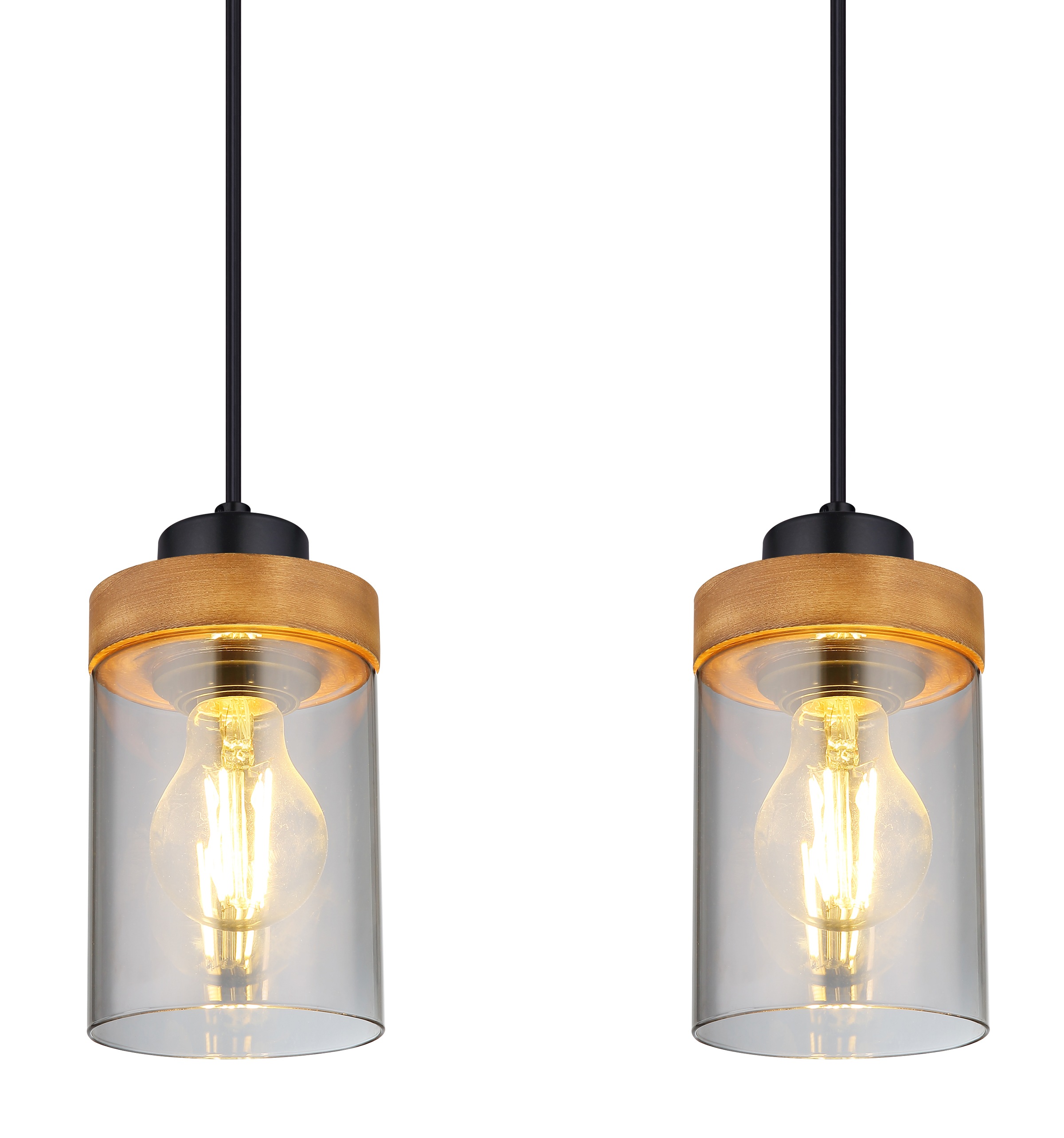 GLOBO LIGHTING Hängeleuchte »FINCA«, Leuchtmittel E27 | ohne Leuchtmittel, Hängelampe/Pendelleuchte/Holz/Glas rauchfarben/Höhe kürzbar