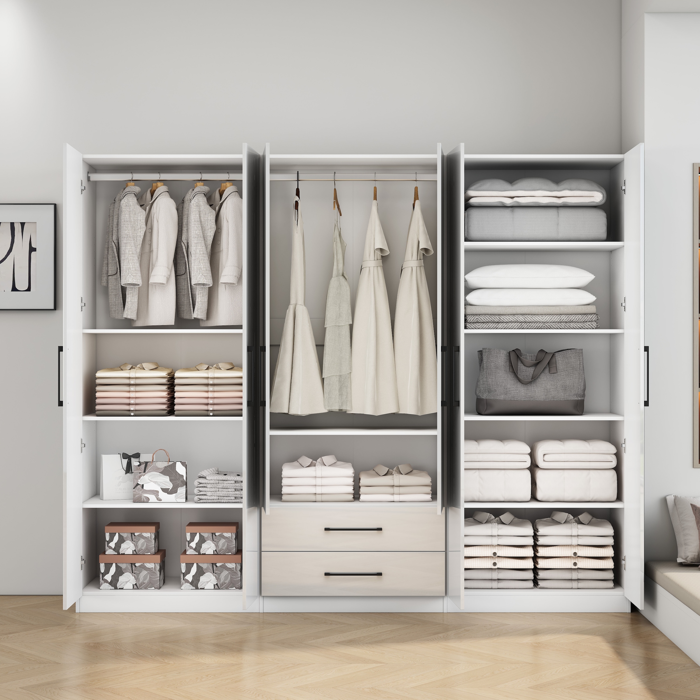 OTTO home Kleiderschrank »Sylt Schlafzimmerschrank Garderobe Schrank in hochglanz mit 6 Türen« Drehtürenschrank mit perfekter Innenausstattung