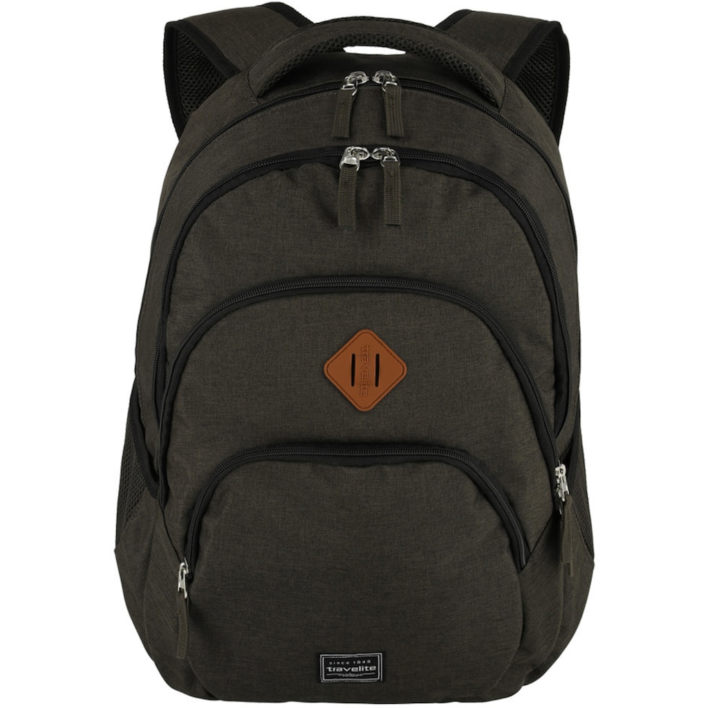 travelite Laptoprucksack »Basics Melange, braun«, Arbeitsrucksack Schulrucksack Freizeitrucksack mit 15-Zoll Laptopfach