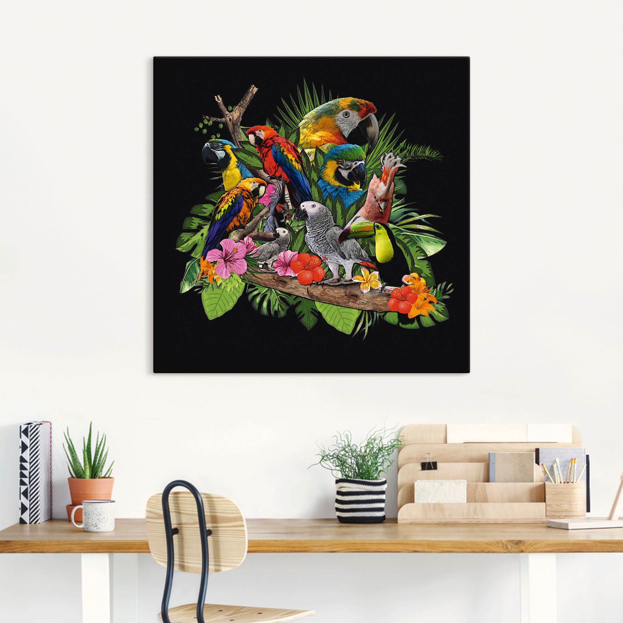Artland Wandbild »Papageien Graupapagei Kakadu Dschungel«, Vögel, (1 St.),  als Alubild, Leinwandbild, Wandaufkleber oder Poster in versch. Größen  bestellen | BAUR