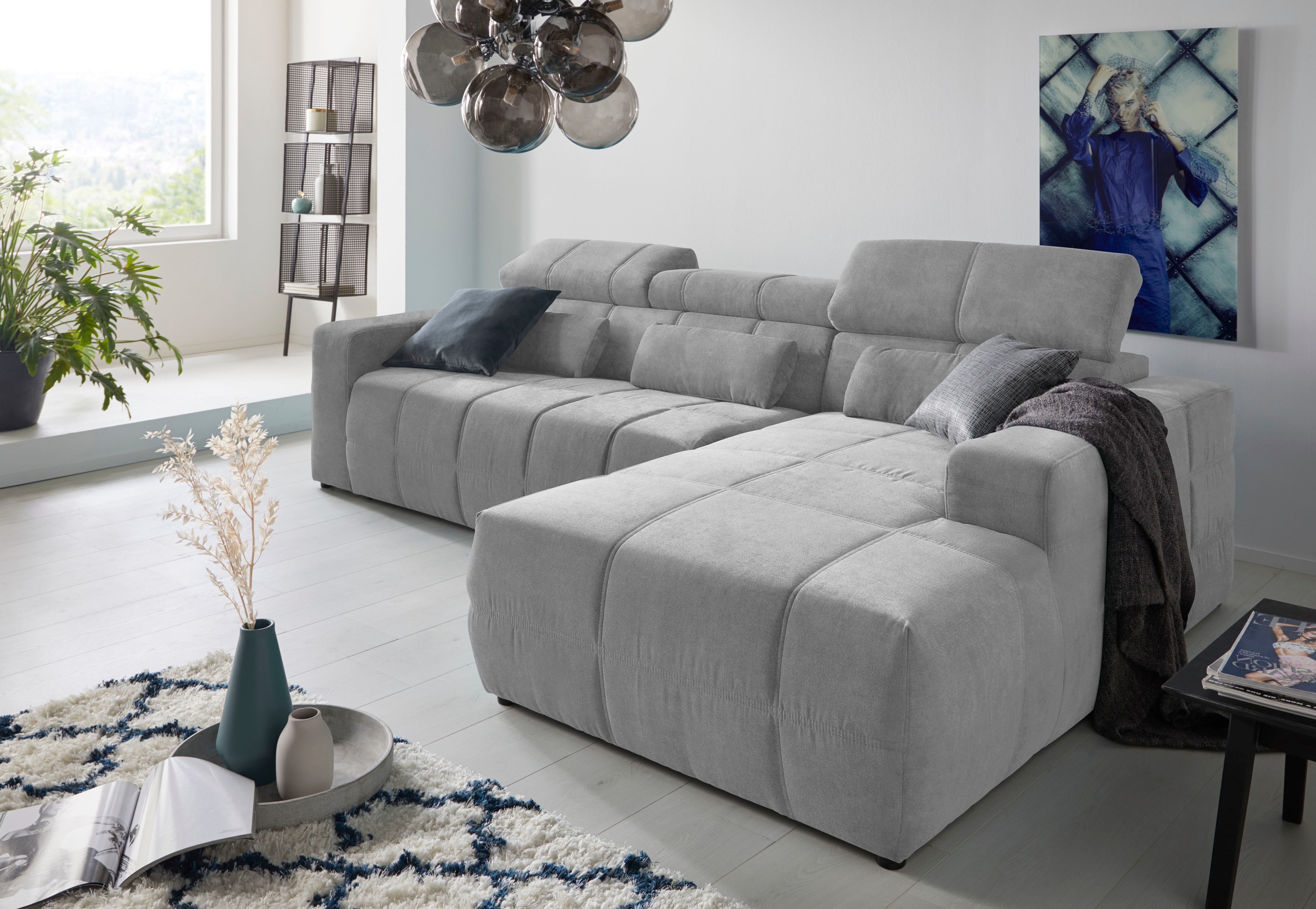 DOMO collection Ecksofa "BRANDON 289x177x80 cm, whlw. mit Sitztiefenverstellung, L-Form" mit Kopfteilverstellung, wahlweise Sitztiefenverstellung, L-Form