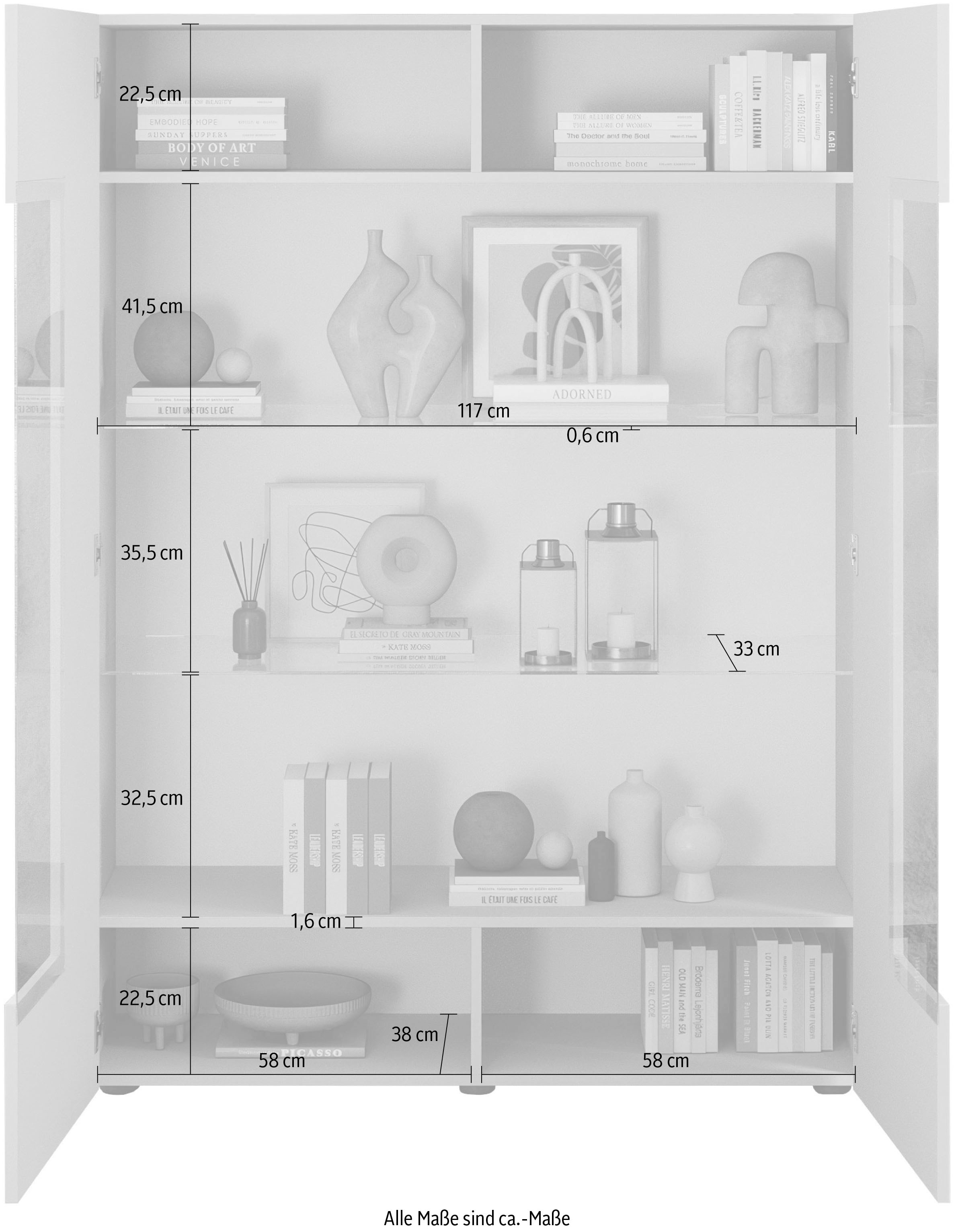 INOSIGN Vitrine »RIO, Höhe 166 cm, Hochschrank mit 2 Türen, Anrichte, Standvitrine«, geriffelte Front, modern u. elegant, viel Stauraum