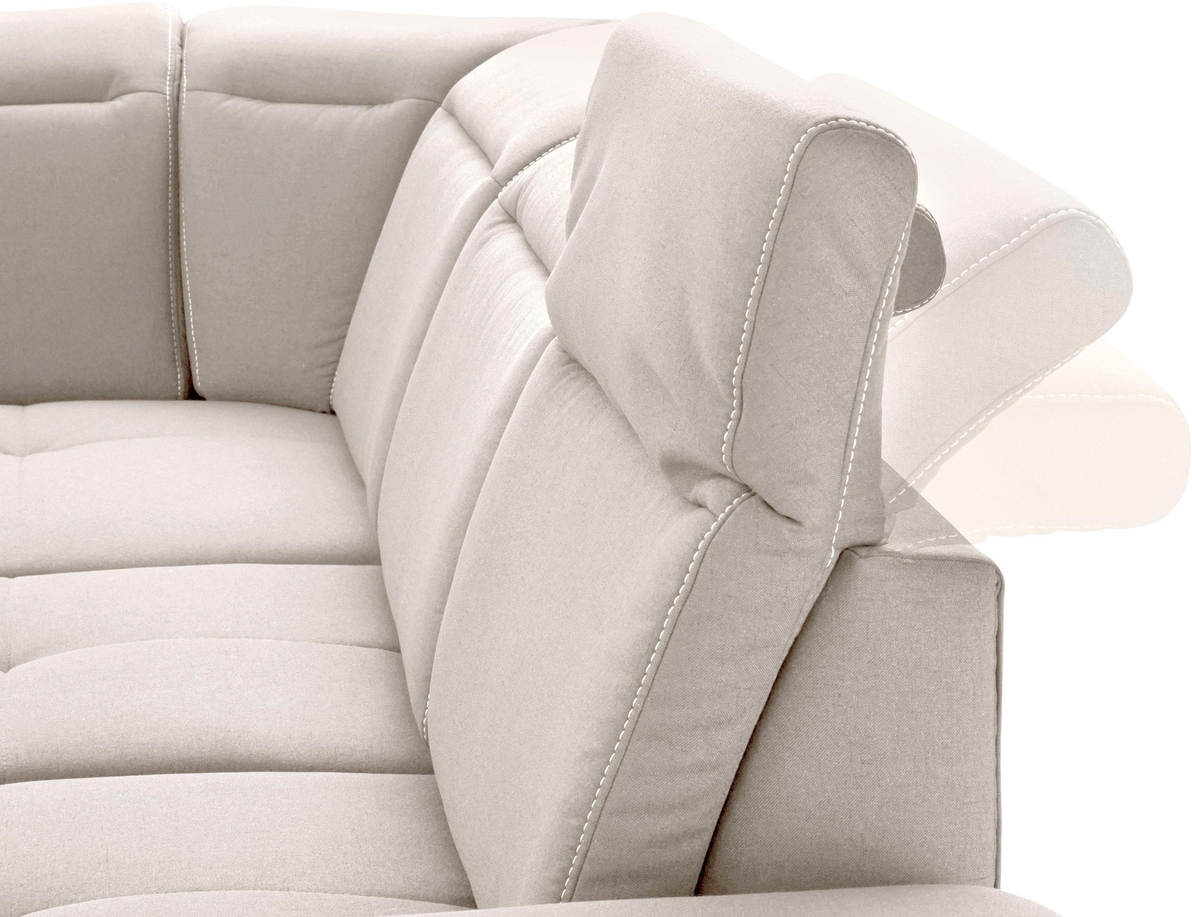 Places of Style Ecksofa »Cornwall L-Form«, incl. Sitztiefenverstellung, mit Bettfunktion und Kopfteilverstellung