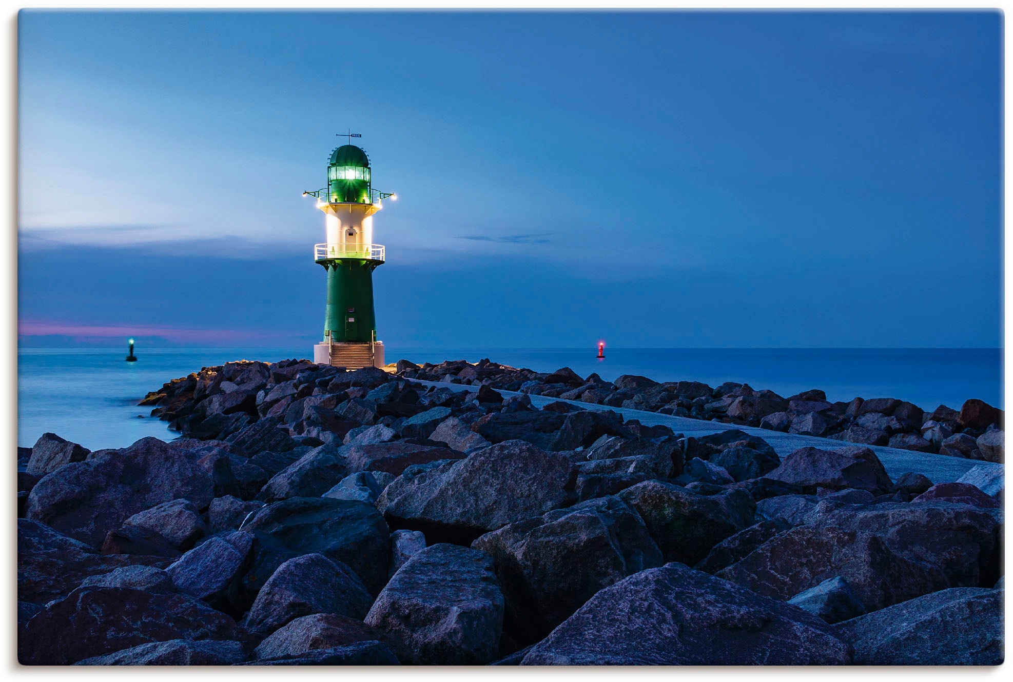 Artland Leinwandbild »Mole bei Nacht in Warnemünde«, Küste, (1 St.), auf Keilrahmen gespannt
