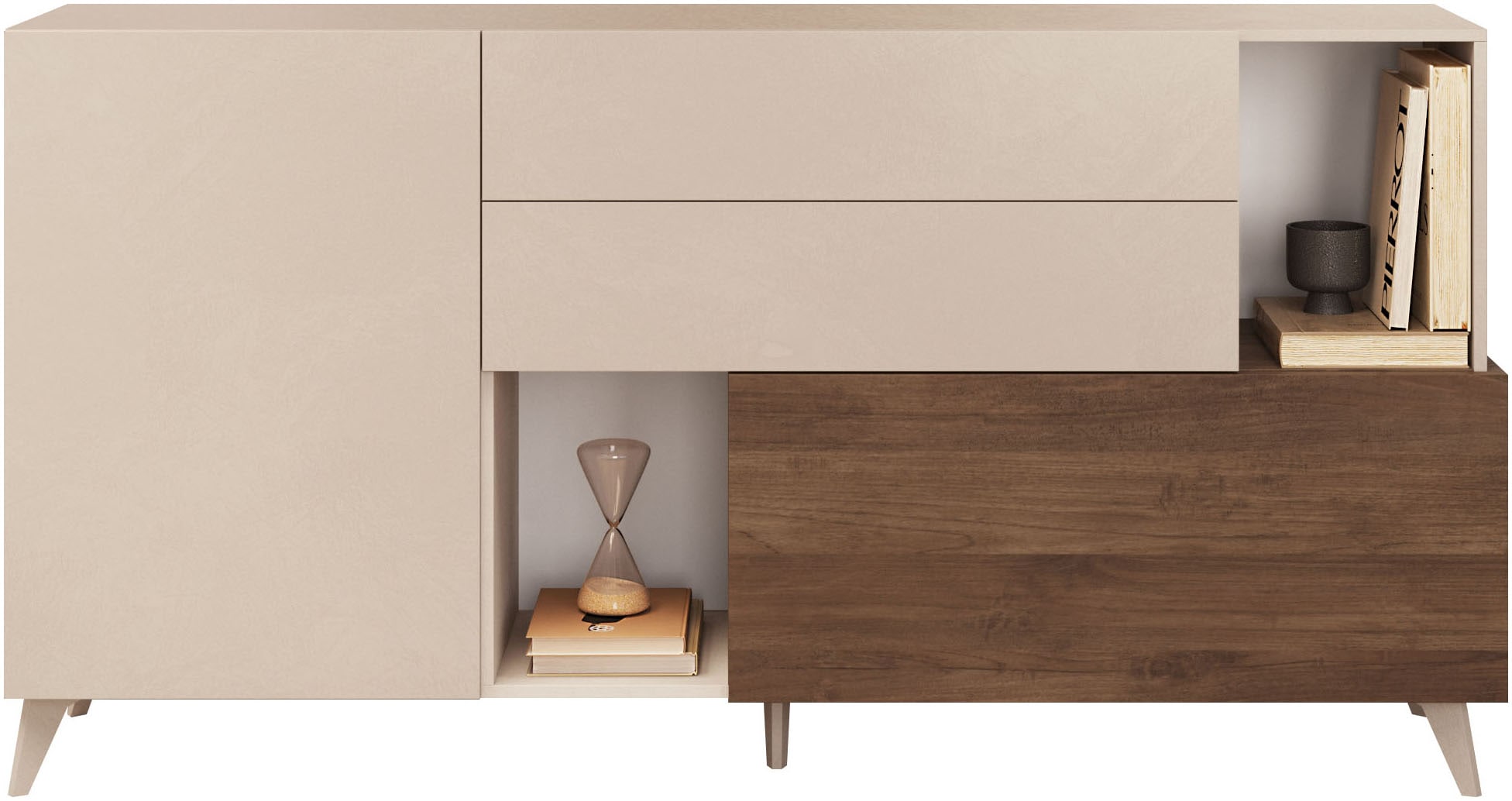 Home affaire Sideboard "Monaco in Breite 181 cm, Anrichte mit Tür, Klappe und 2 Schubkästen" Stauraumschrank – sanftes Schließen, edles Design, viel Platz