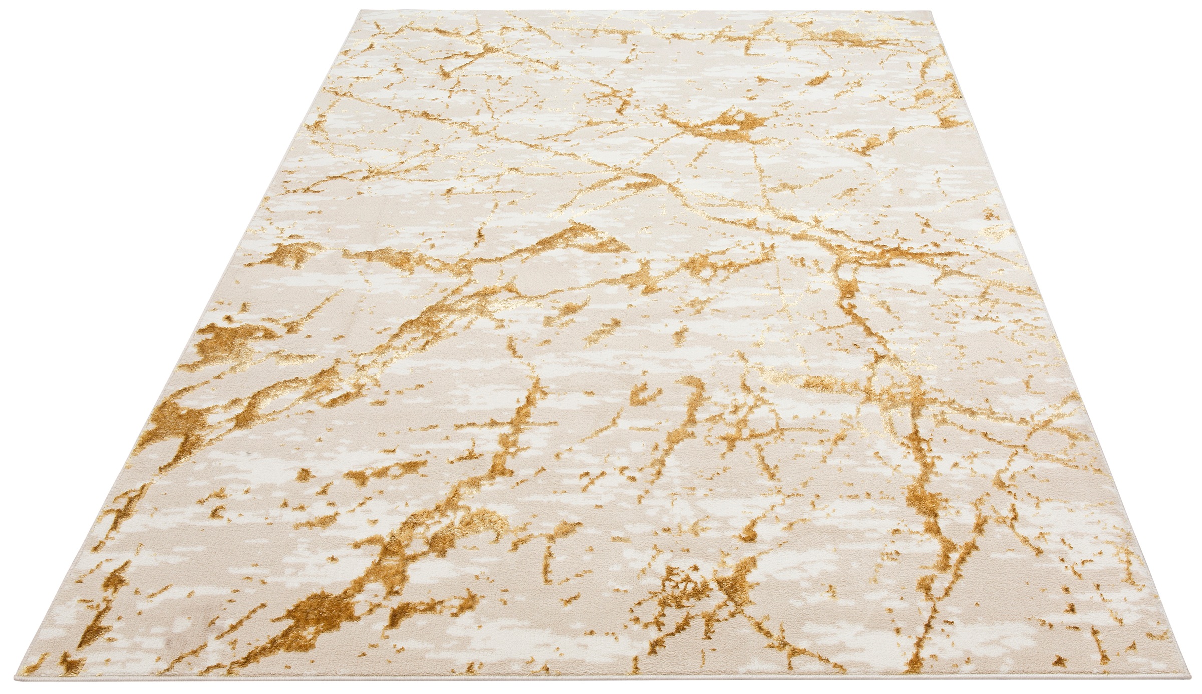 Teppich OTTO HOME "Kalmus, mit Schrumpfgarn-Effekt, Hoch-Tief" Gr. 7, gold (goldfarben), B:240cm H:11mm L:320cm, Kunstfaser, Teppiche, Teppich, modernes Marmor Design, Kurzflor-Teppich, Effektfäden, weich 3