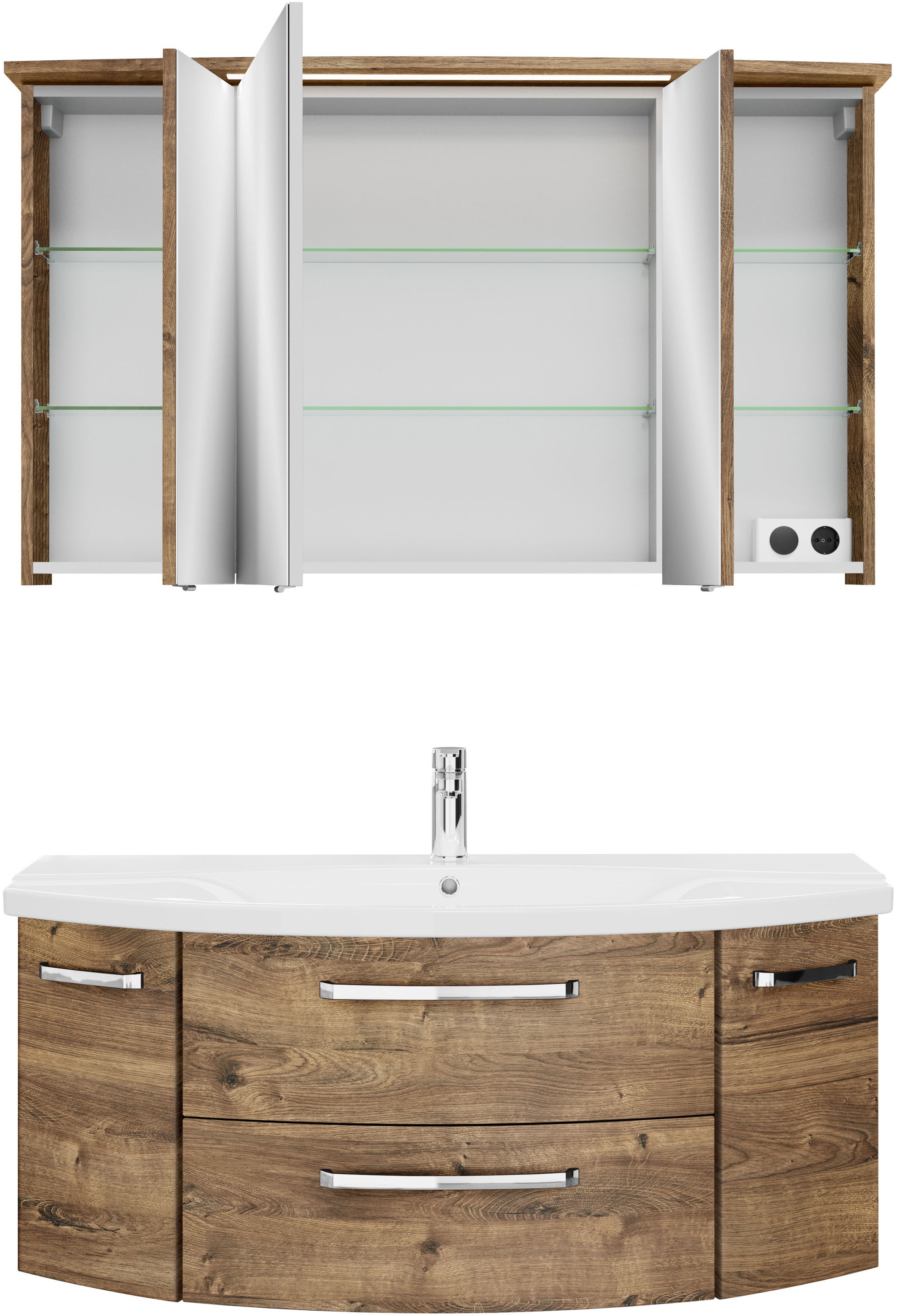 Saphir Badmöbel-Set »Serie 4010 2-teilig Keramik-Waschtisch mit LED-Spiegelschrank«, (Set), Badezimmer Set 122 cm breit, inkl. Türdämpfer, 5 Türen, 2 Schubladen