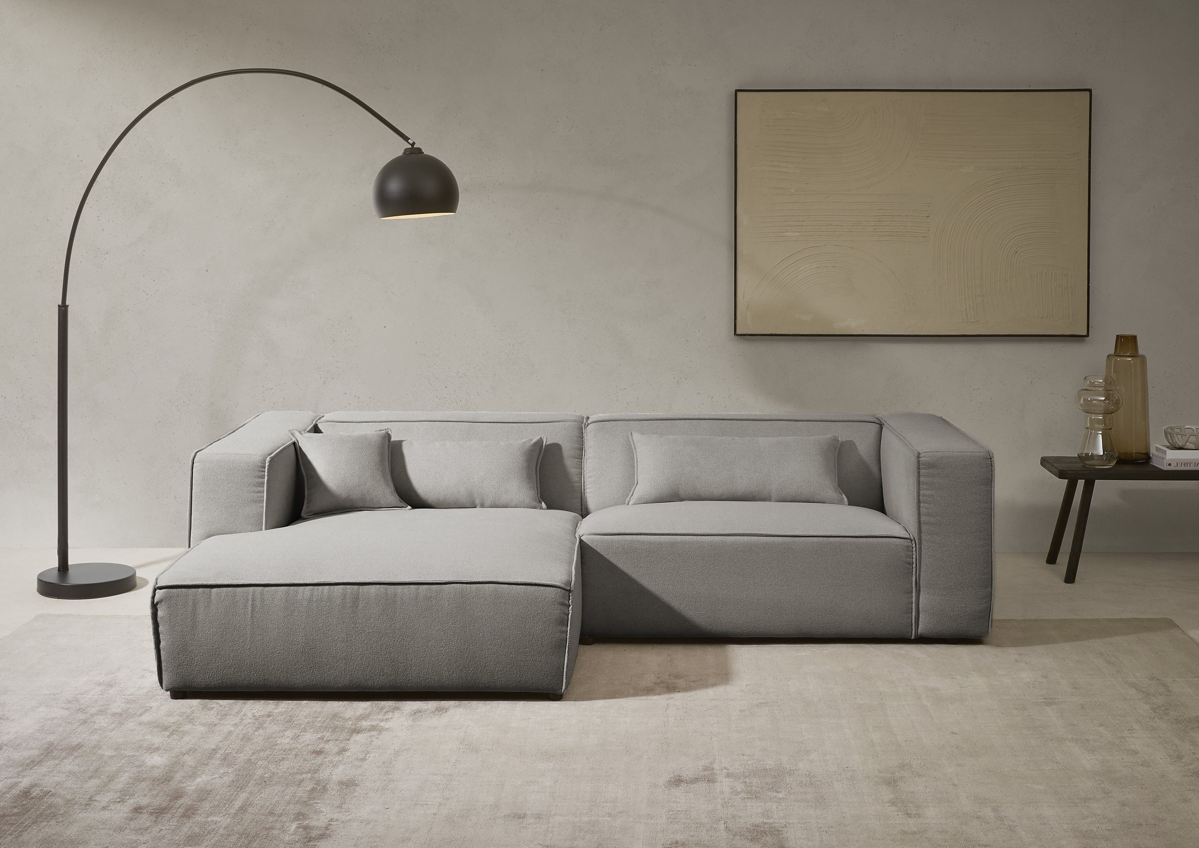 LeGer Home by Lena Gercke Ecksofa "PIARA Struktur u. Leinenoptik mit Kedernaht L-Form" wahlweise Ottomane rechts/links, schwarze Füße, bequemer Sitzkomfort