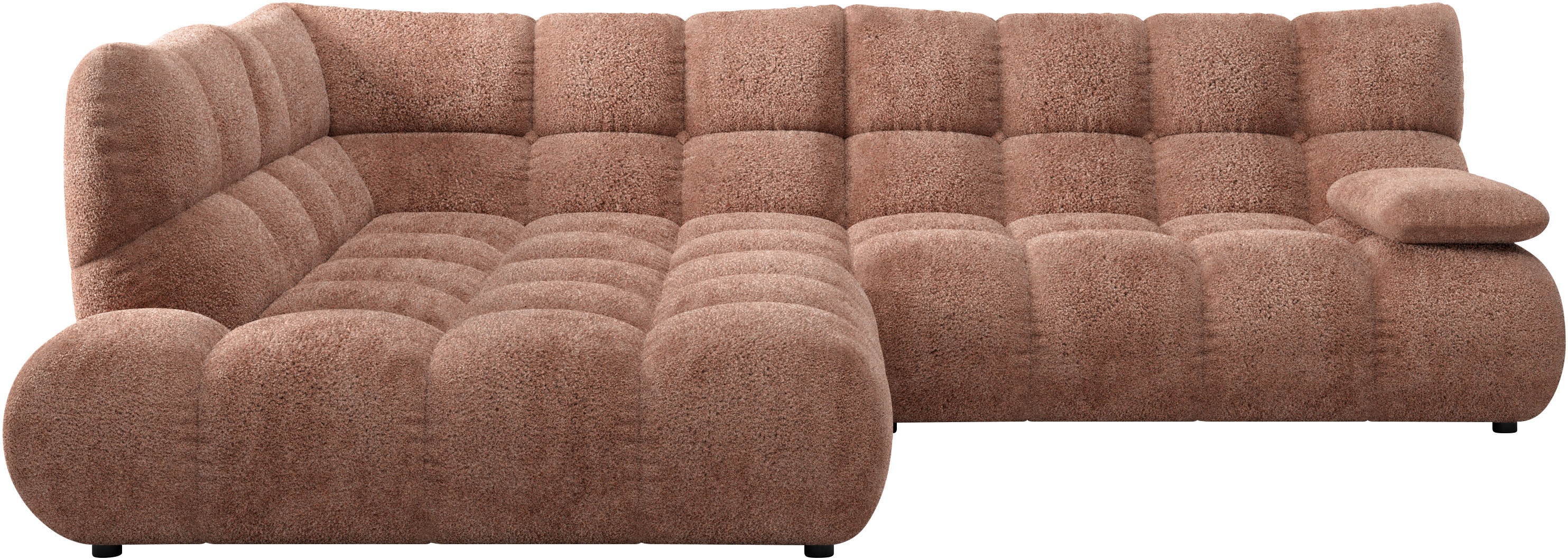 Home affaire Ecksofa "Cozy Bubble, mit klappbarer Armlehne, Breite 289 cm" mit eleganter Steppung, Rundumbezug & weicher Polsterung