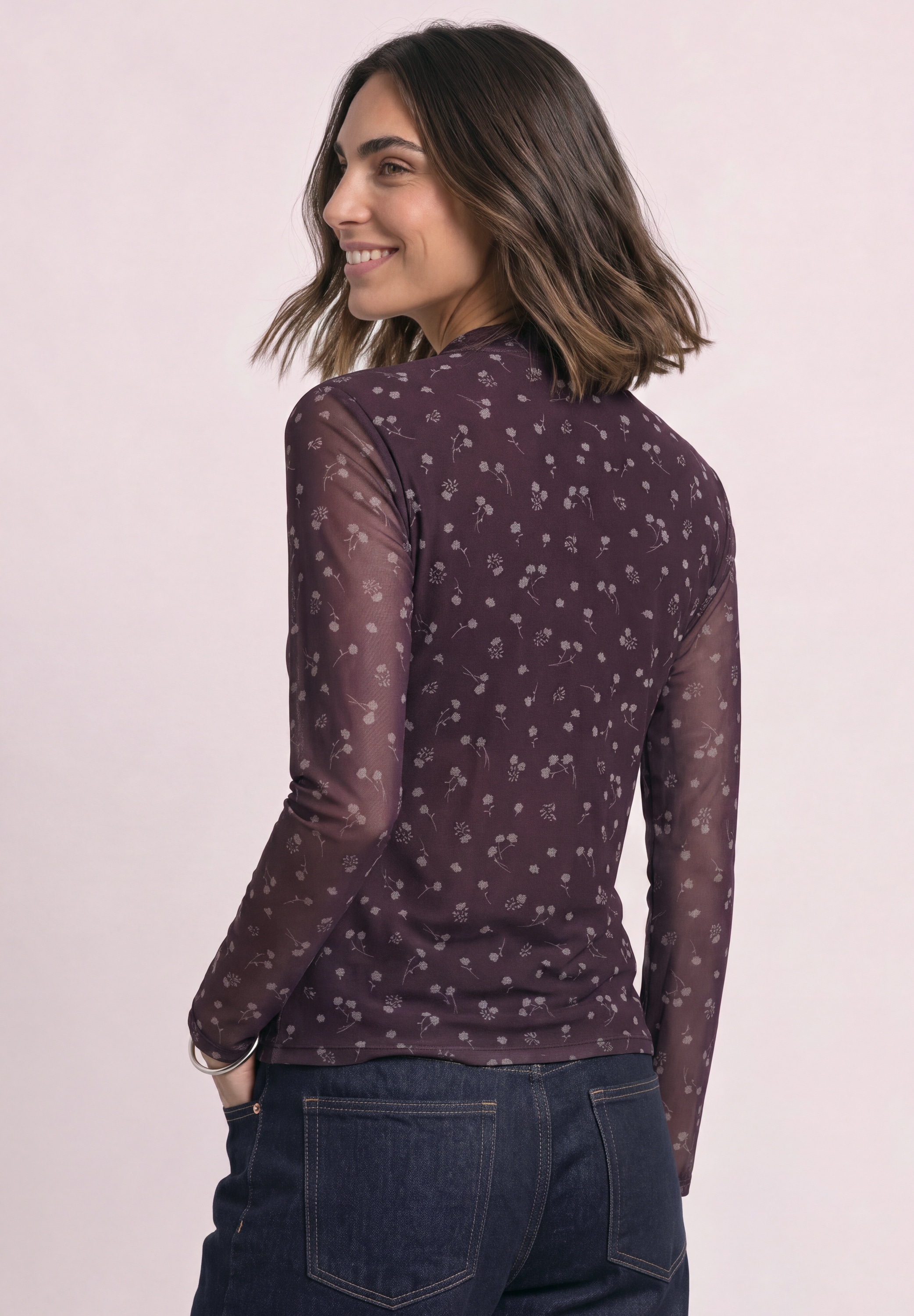 STREET ONE Langarmshirt Mesh-Shirt mit Rundhals und Prints