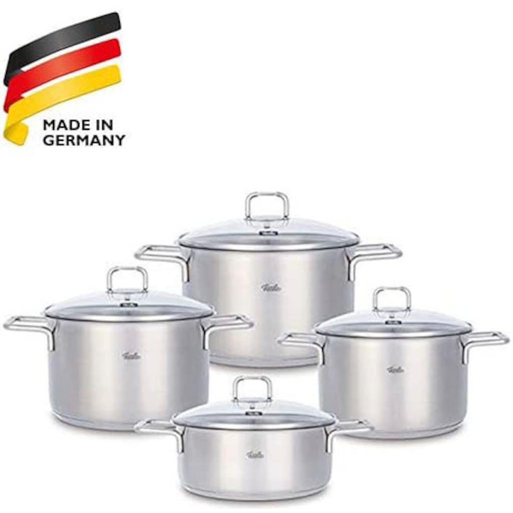 Fissler Topf-Set »Hamburg«, Edelstahl 18/10, (Set, 4 tlg., je 1 Kochtopf Ø 16, 20, 24 cm, 1 Bratentopf Ø 20 cm, mit Deckel)