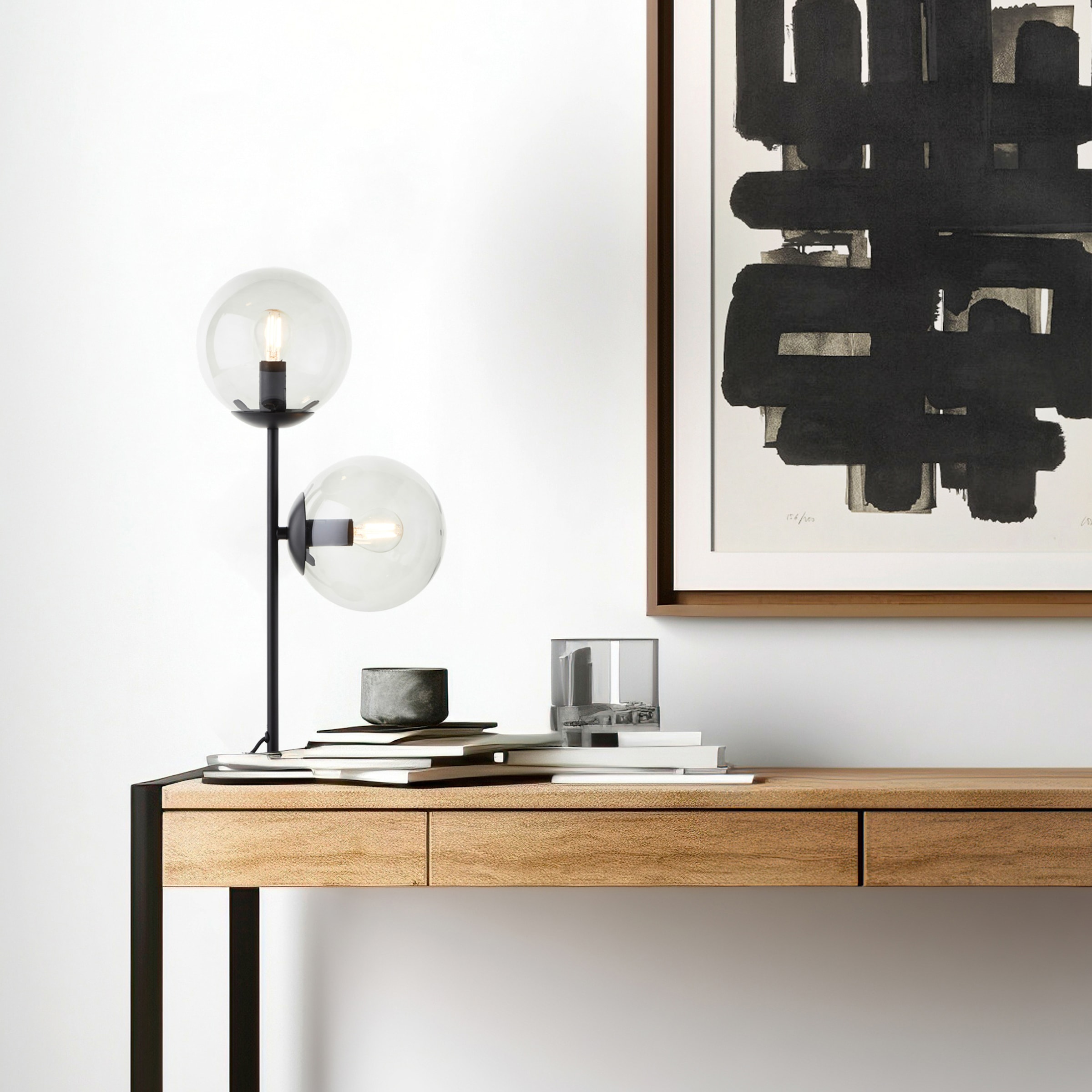 Brilliant Tischleuchte »Ariol«, 2 flammig-flammig, mit Rauchglas, 48 cm  Höhe, E14, Metall, schwarz | BAUR