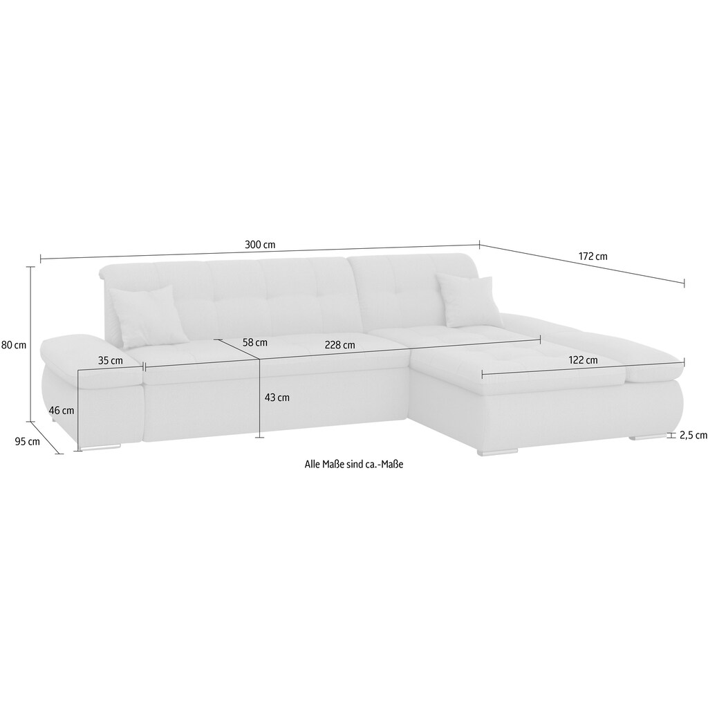 DOMO collection Ecksofa »Moric Schlafsofa B/T/H 300/172/80 cm, viele Bezugsarten, auch in Cord«