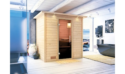 Sauna »"Sonja" mit graphitfarbener Tür und Kranz naturbelassen«