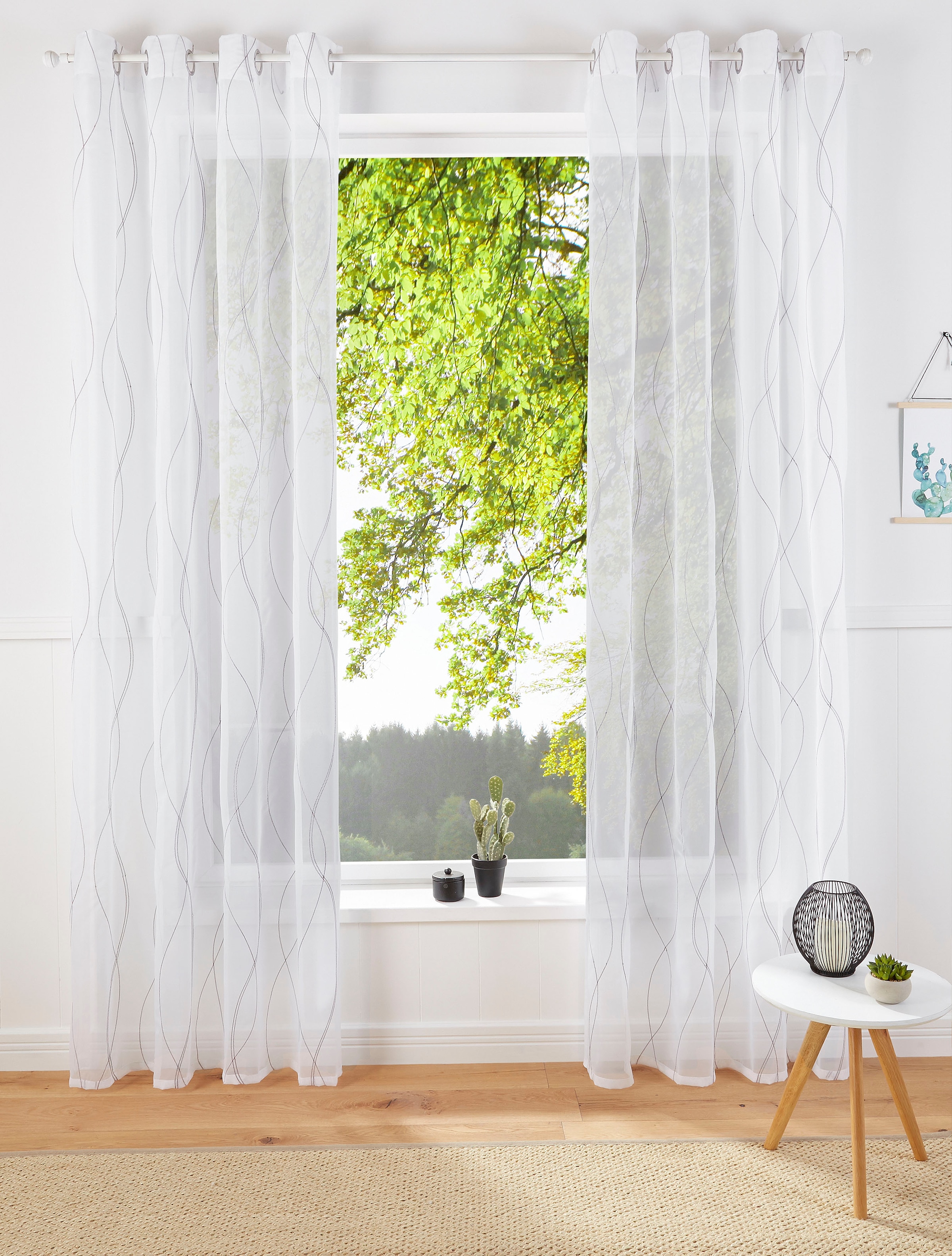 my home Gardine "Mila" Ösen 1 Stk. tlg. mit Wellenmuster bestickt, monochro günstig online kaufen