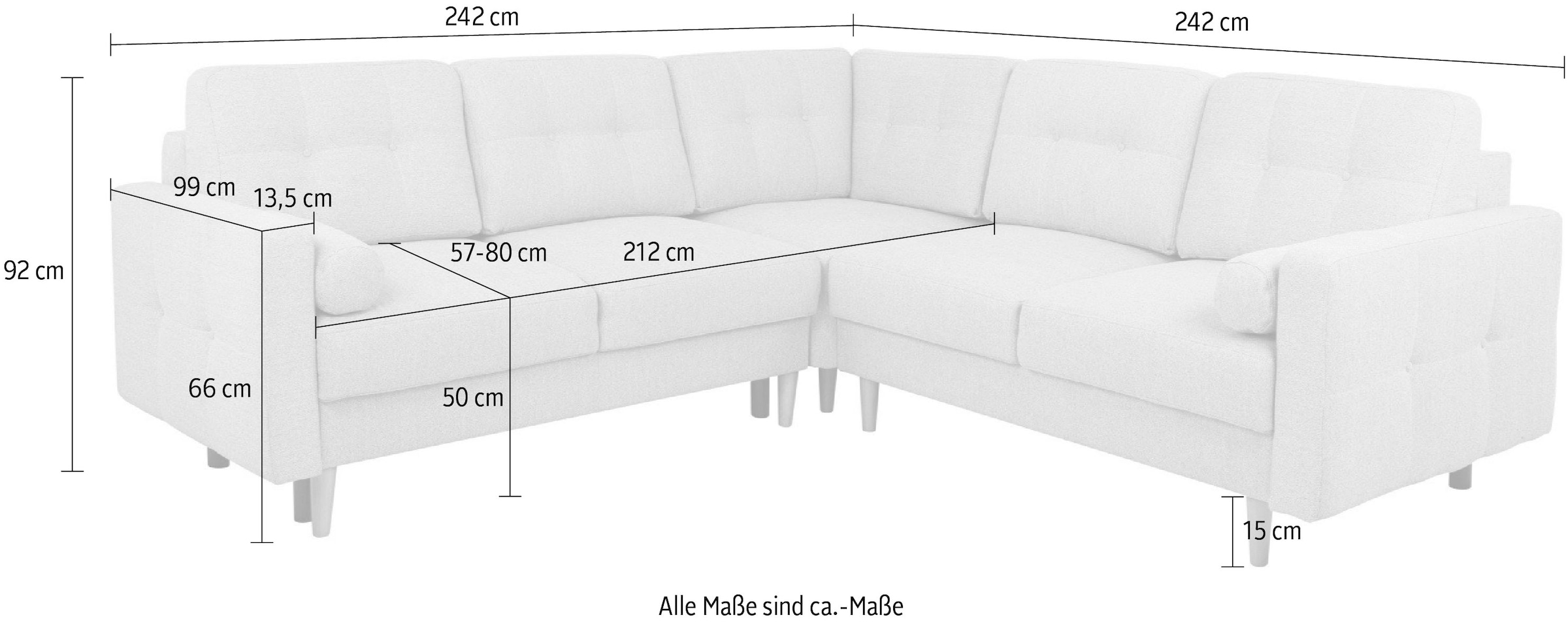 Home affaire Ecksofa »AMREI«, L-Form gleichschenklig