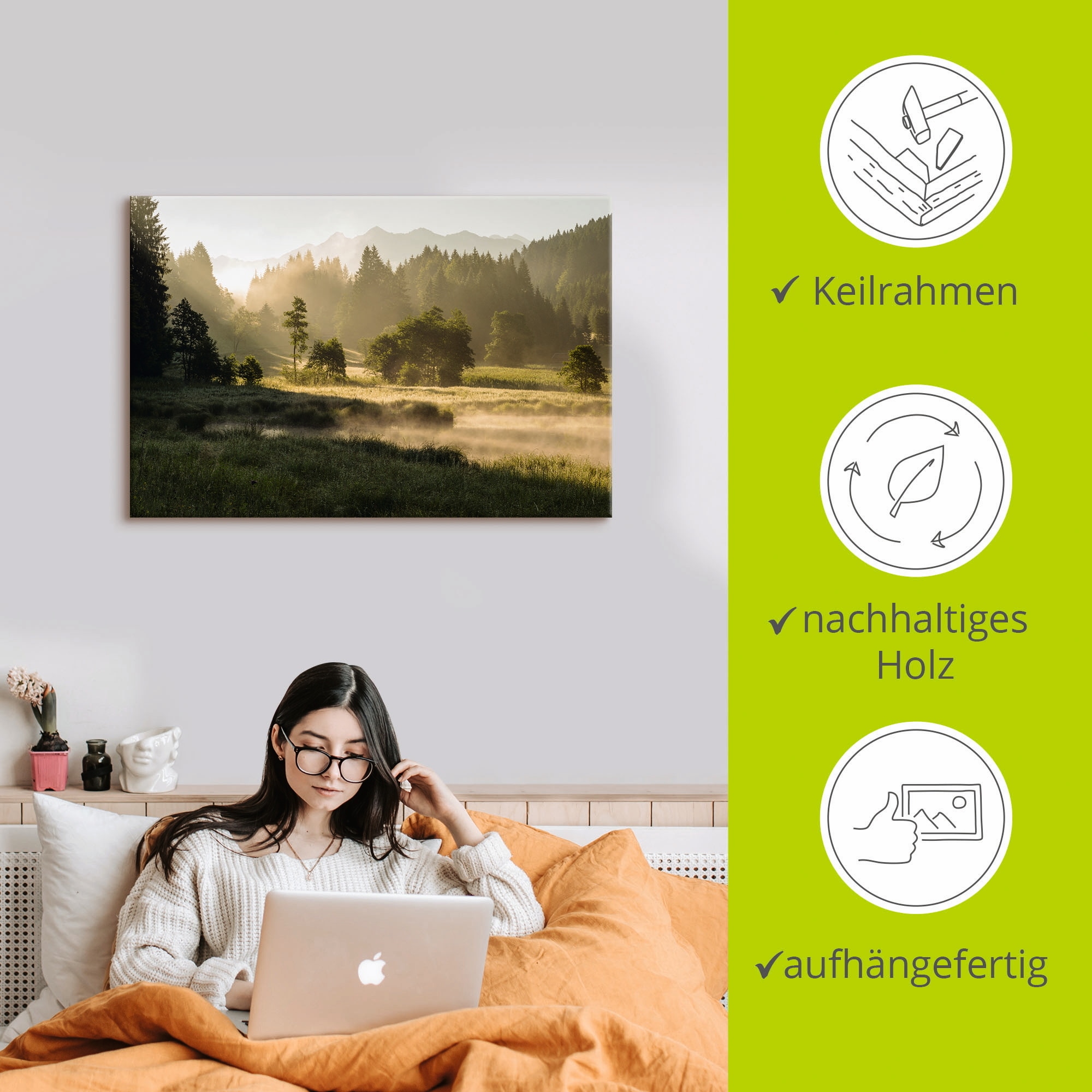 Artland Wandbild »Sommermorgen in den Alpen«, Wiesen & Bäume, (1 St.), als Leinwandbild, Wandaufkleber in verschied. Größen