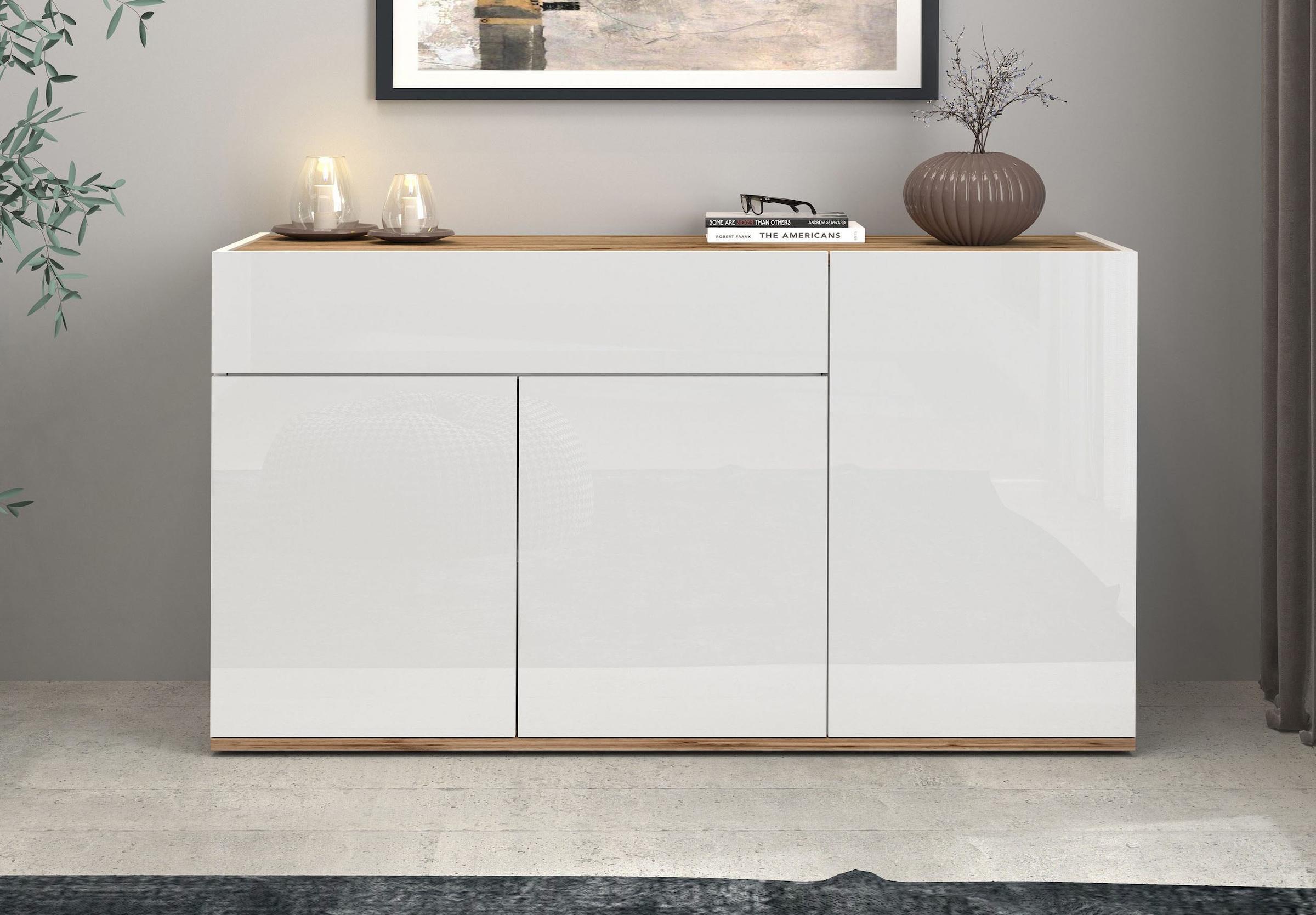 INOSIGN Sideboard »Garda, Kommode, Schrank, Kredenz«, 3 Türen, 1 Schublade, grifflos Breite 120,1 cm