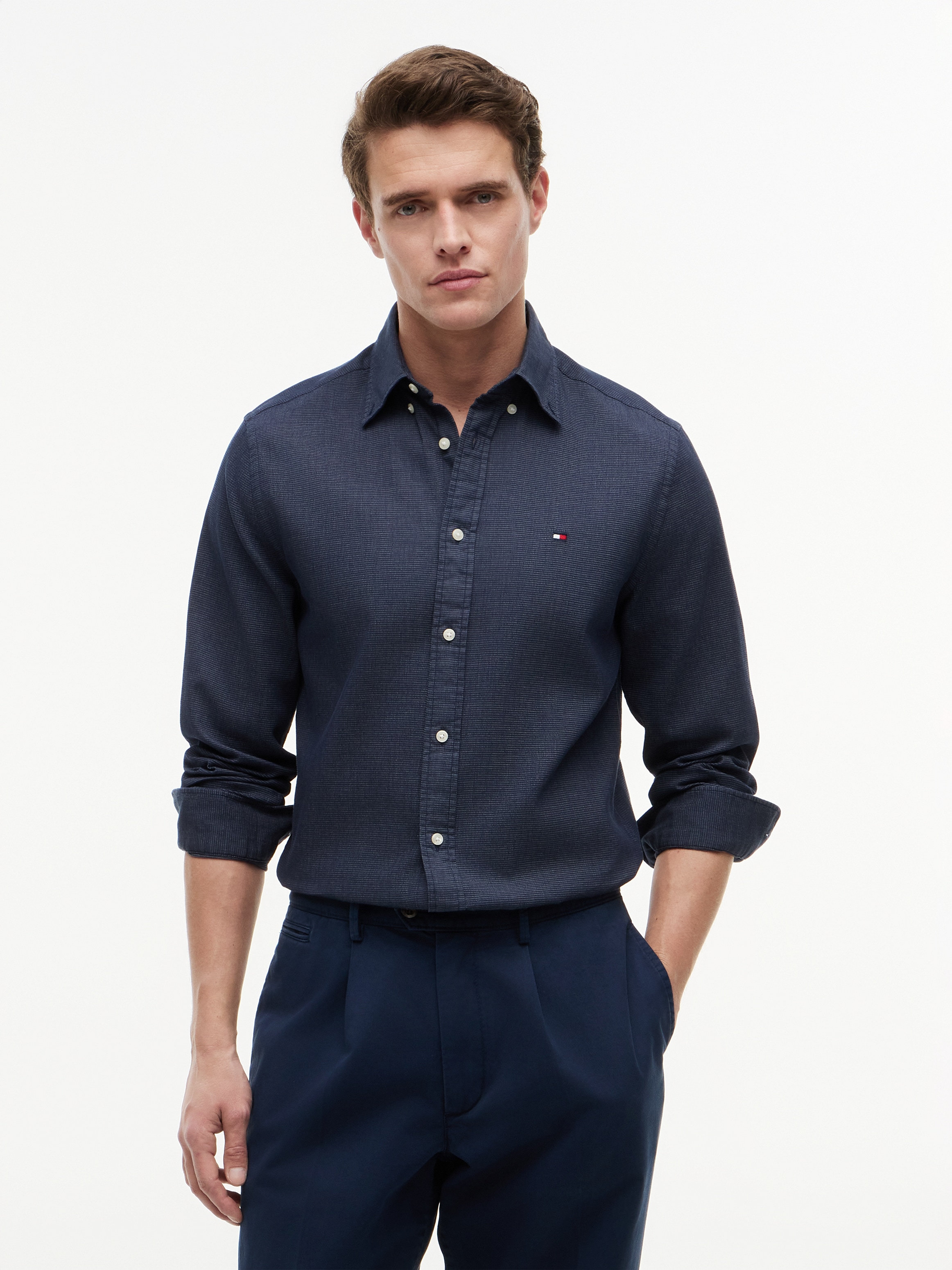 Tommy Hilfiger Langarmhemd "FLEX POP MINI DOBBY RF SHIRT" Regular Fit Dobby Structure