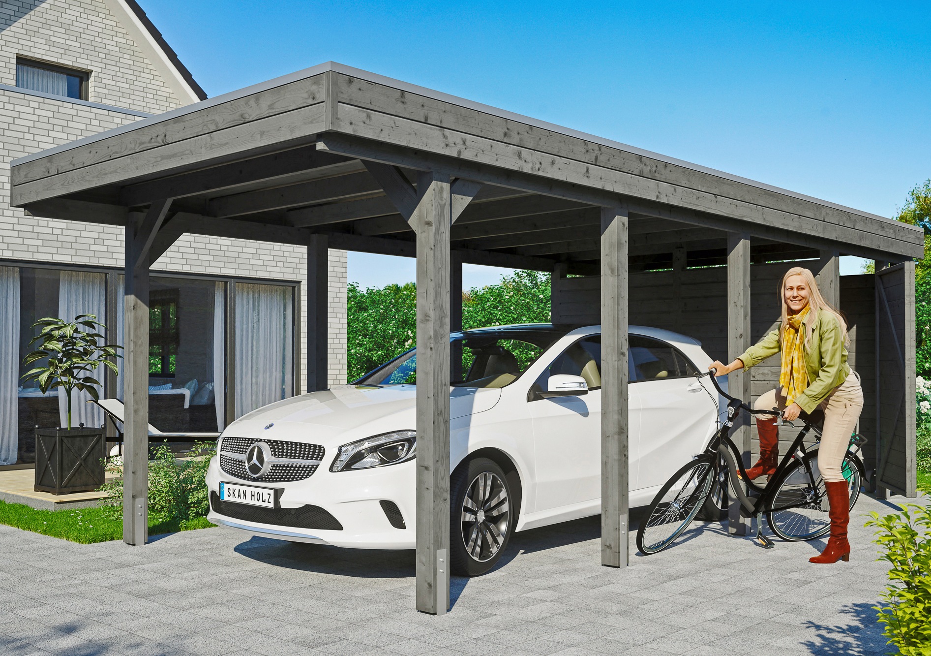 Skanholz Einzelcarport "Friesland Set 2" Massivholz 270 cm dunkelgrau
