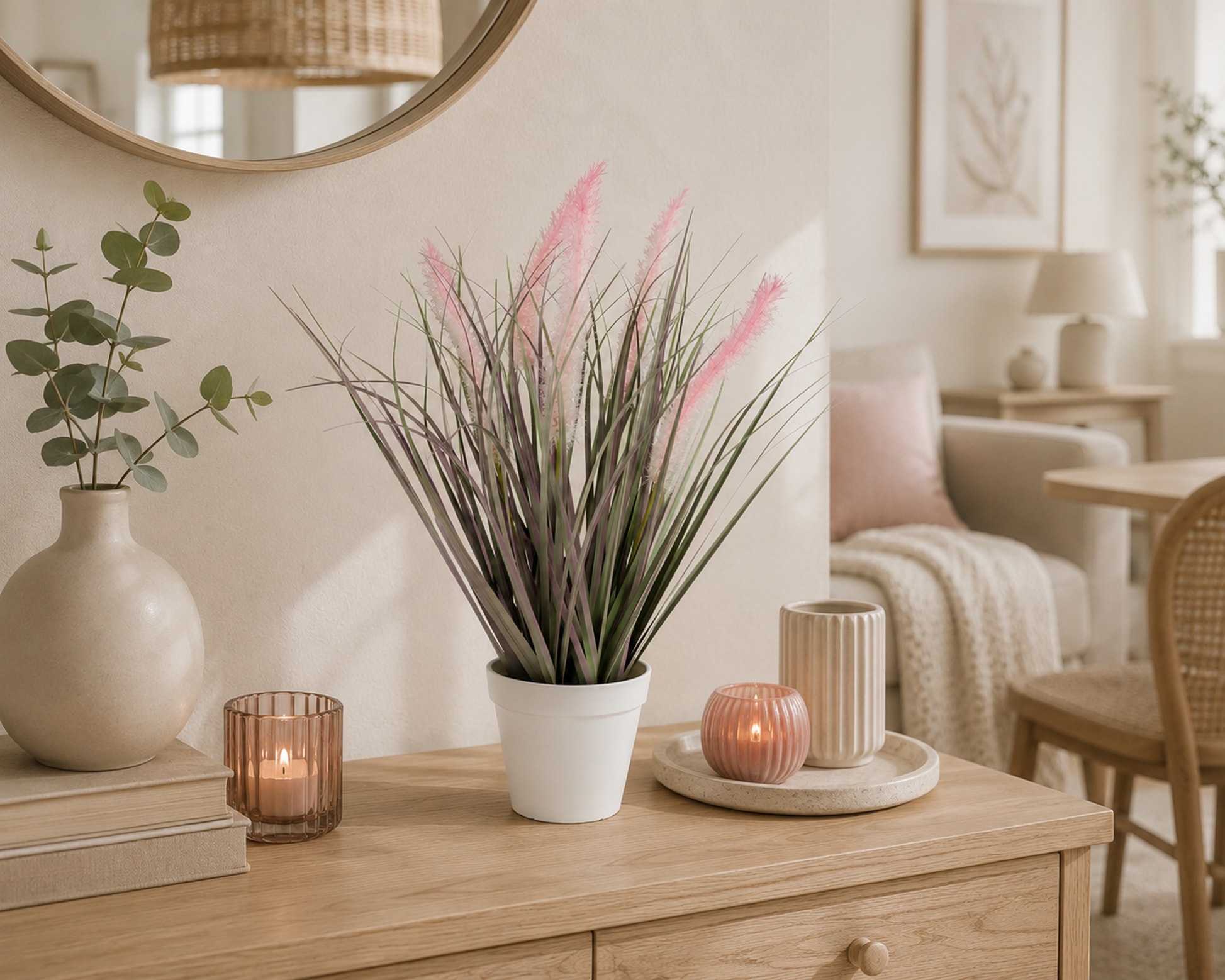 I.GE.A. Kunstpflanze »Pampasgras im Topf, rosa, 44 cm hoch« Dekogras Dekorativer Grasbusch Fuchsschwanzgras