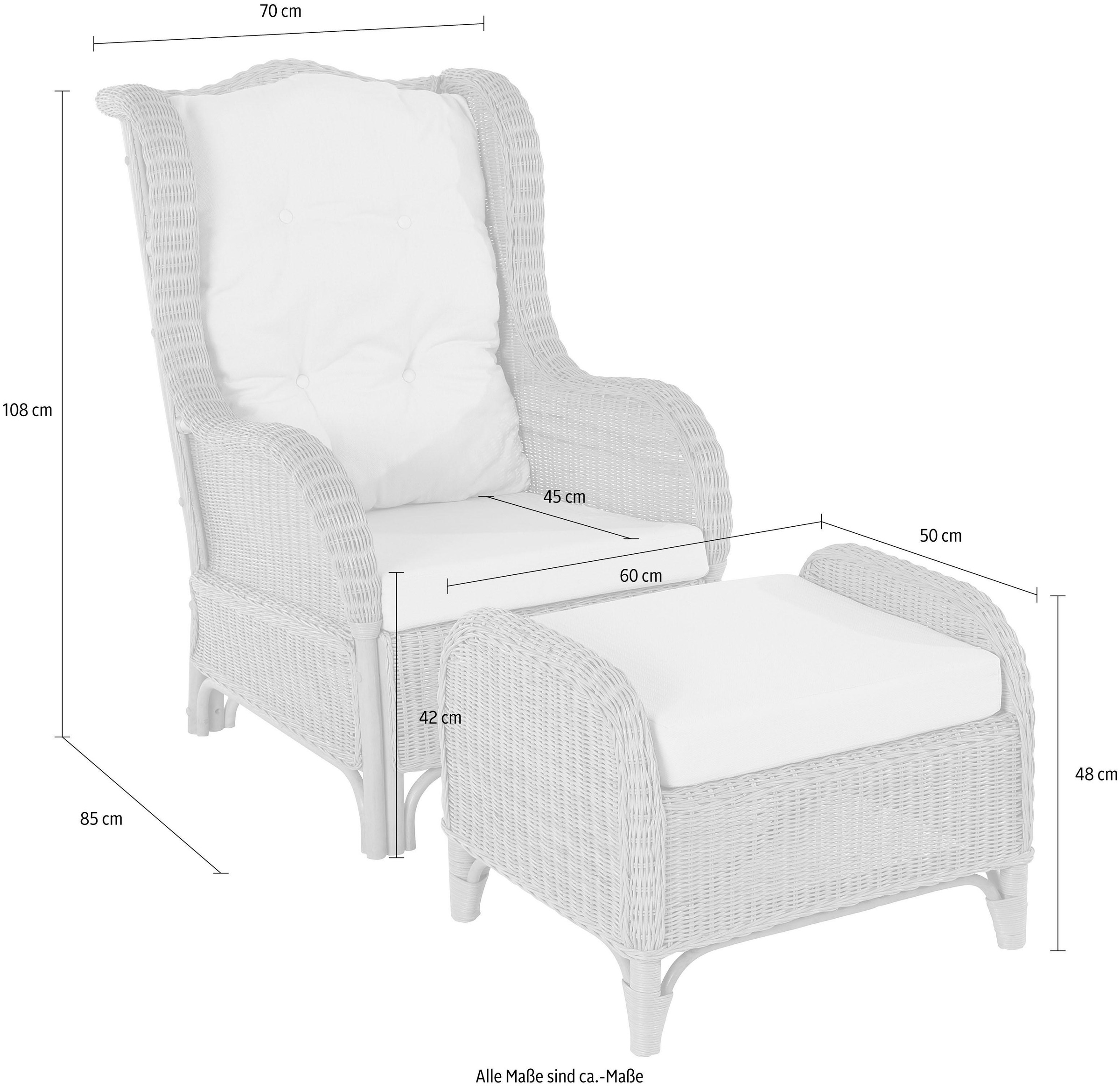 Home affaire Rattanstuhl »Frieda«, (Set), 2 St., mit Sitzhocker, inkl. Kissenauflagen