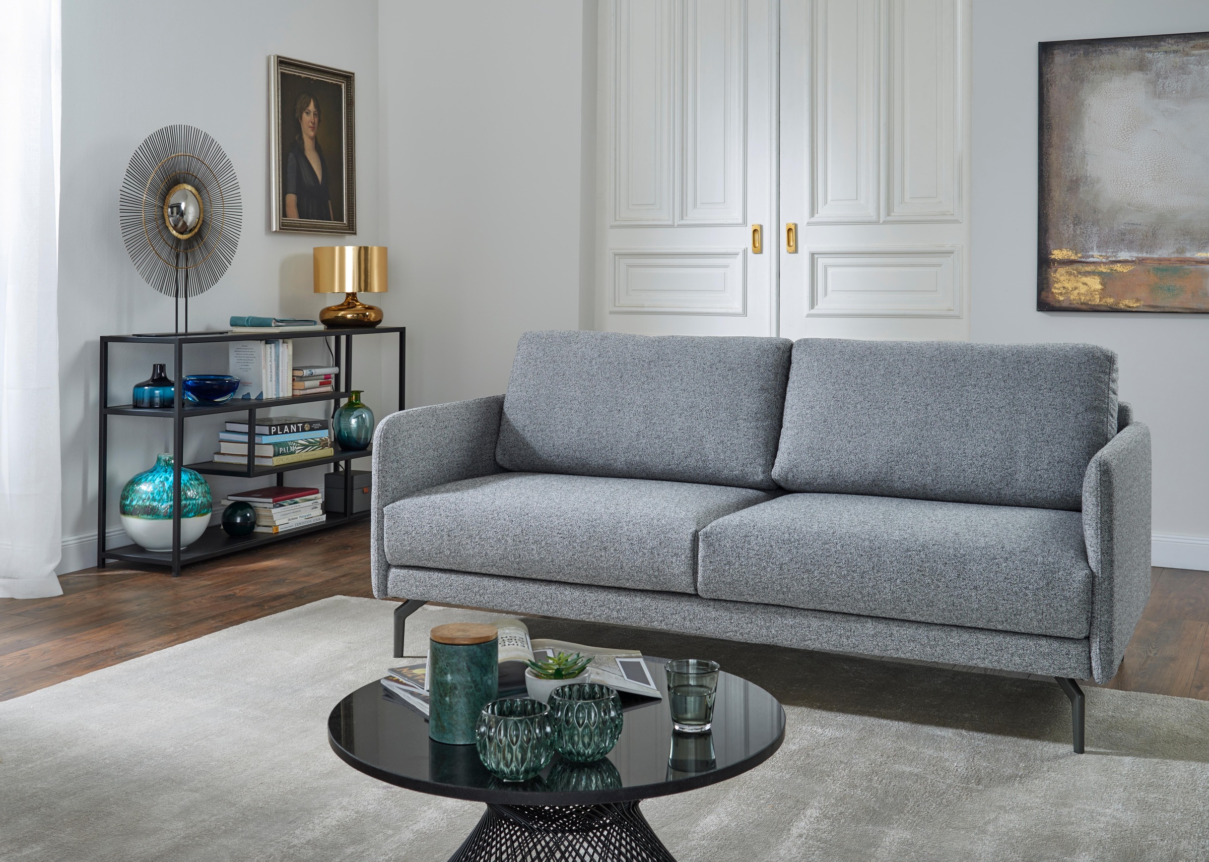 Creation BY ROLF BENZ 3-Sitzer »CR.450, Designsofa, edles Sofa, Loungesofa, Ledersofa, klares Design«, Armlehne sehr schmal, Breite 190 cm, Alugussfuß Umbragrau