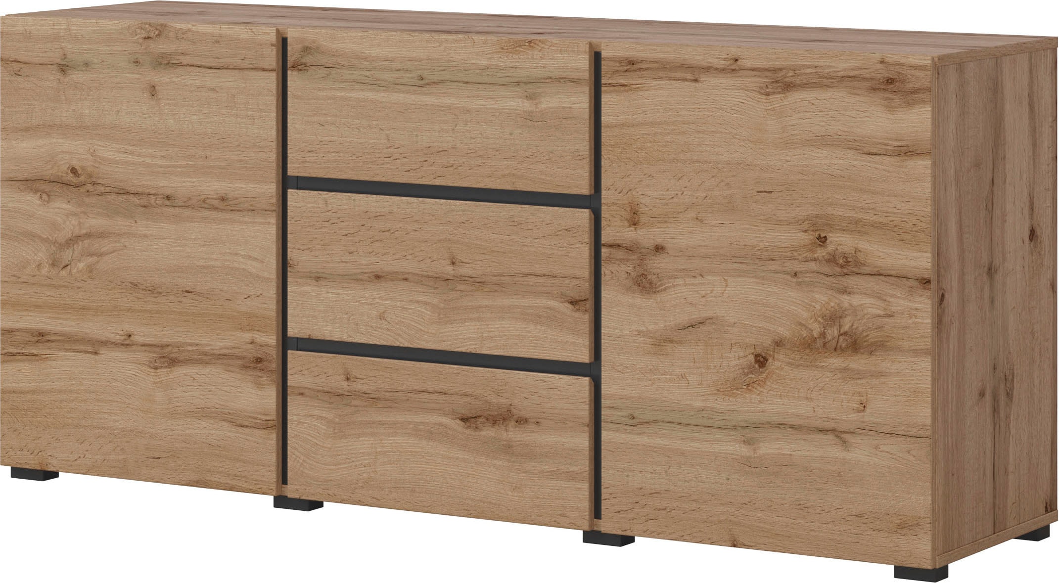 INOSIGN Sideboard »Cross, Breite 150 cm, moderne grifflose Kommode, 2Türen/3 Schubkästen«, Schubladenkommode mit viel Stauraum, Einlegeböden verstellbar